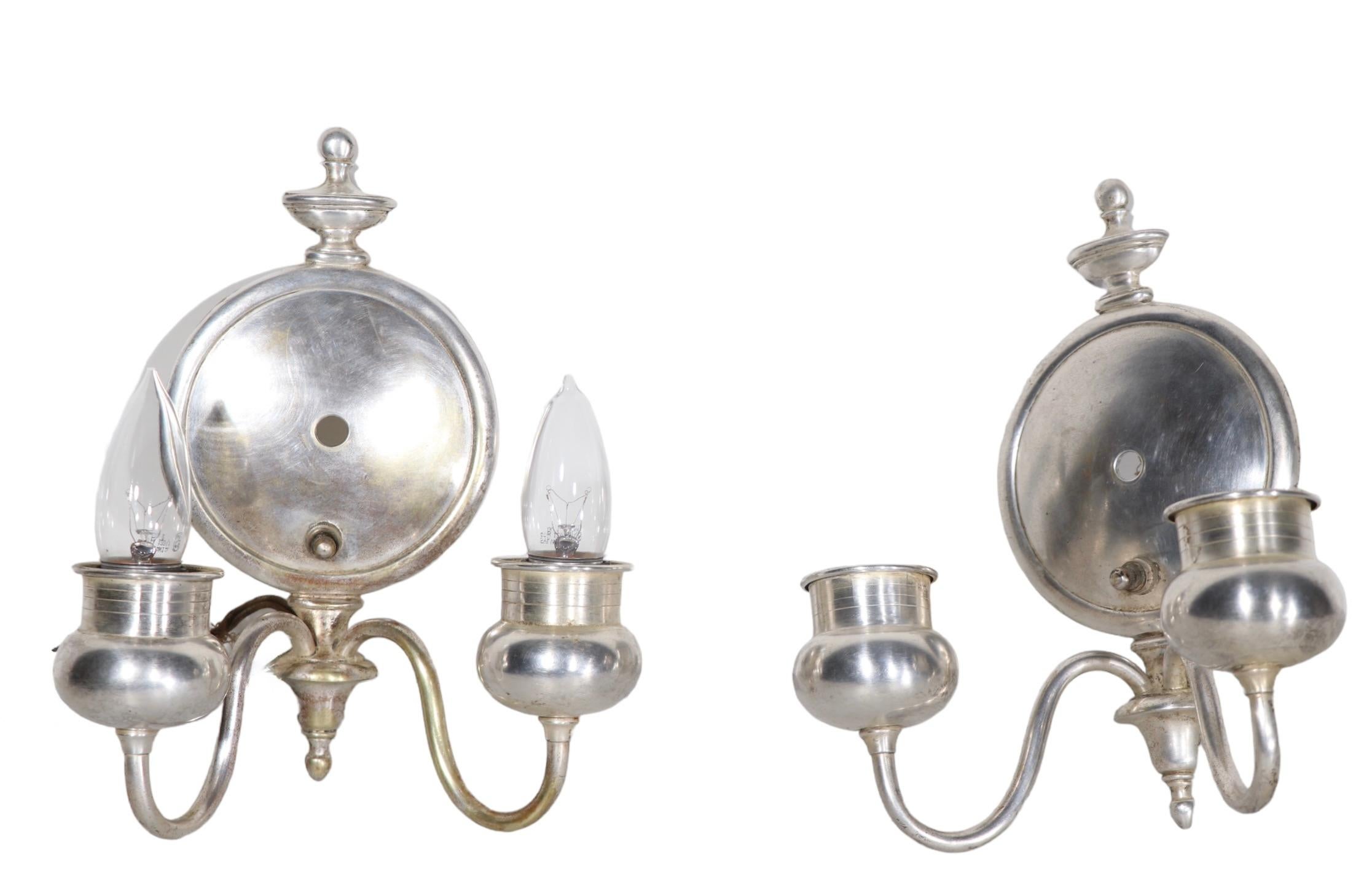 Pr.  Neo Classical Silver-Plate Sconces  For Sale 8