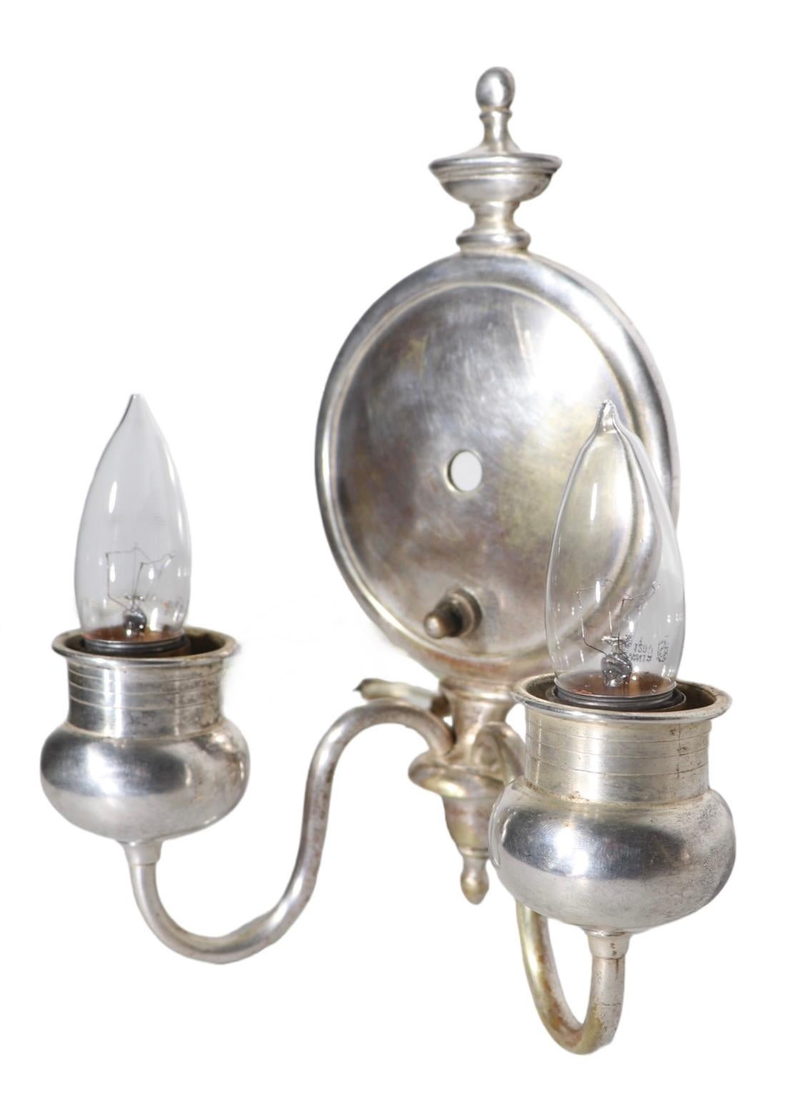 American Pr.  Neo Classical Silver-Plate Sconces  For Sale