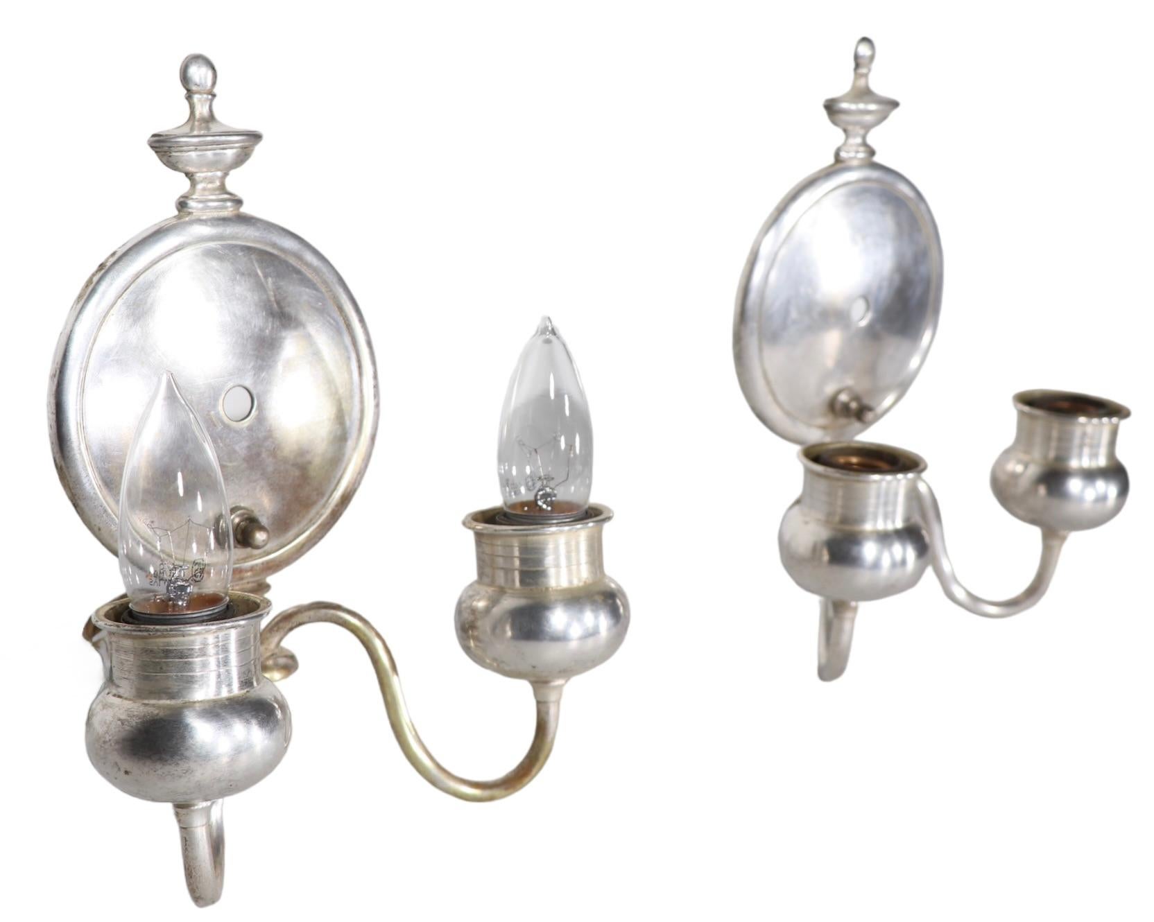 Pr.  Neo Classical Silver-Plate Sconces  In Good Condition For Sale In New York, NY