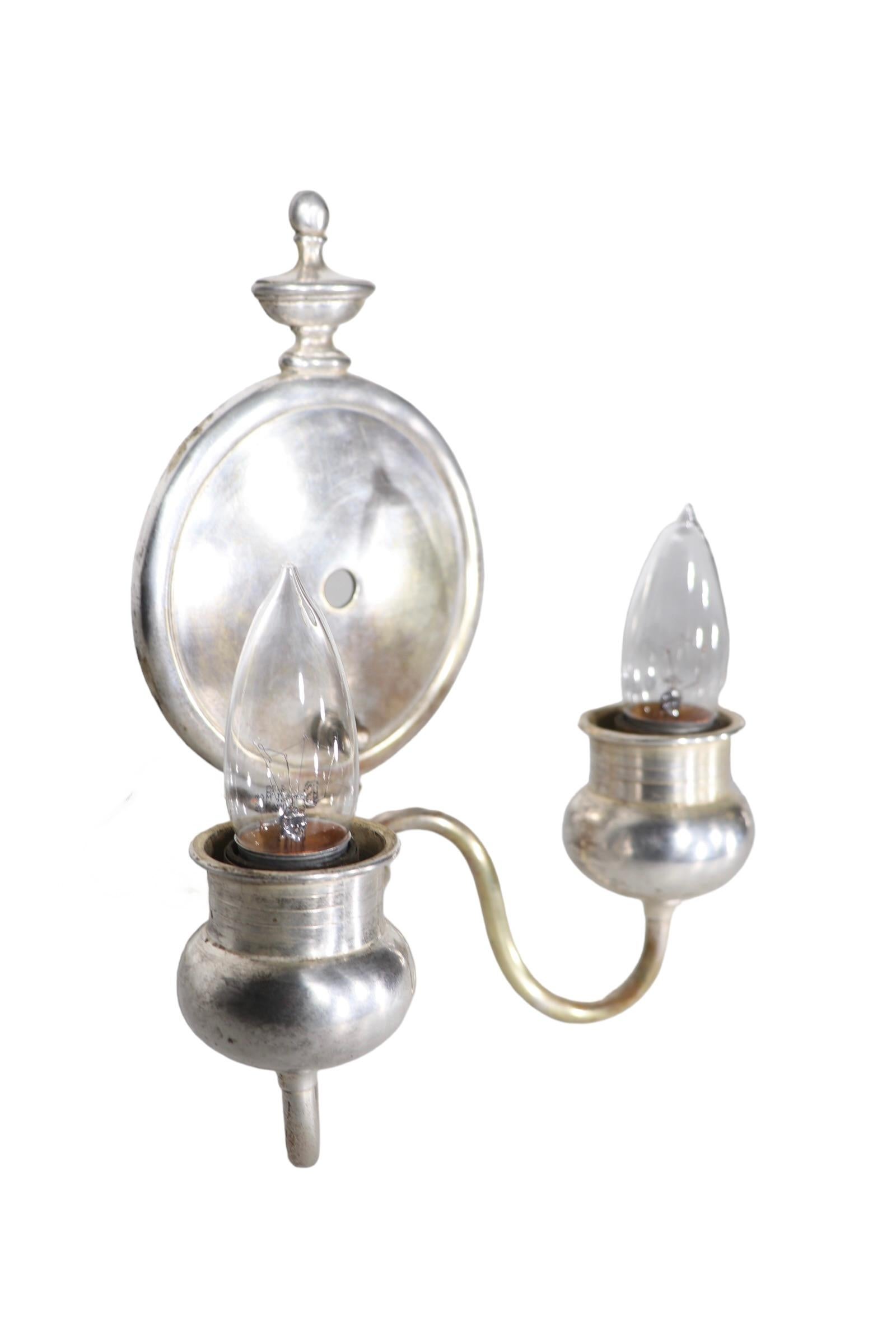 20th Century Pr.  Neo Classical Silver-Plate Sconces  For Sale