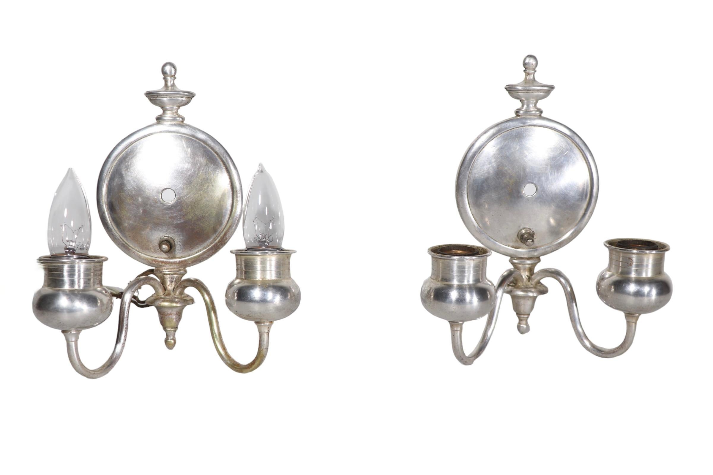 Pr.  Neo Classical Silver-Plate Sconces  For Sale 1