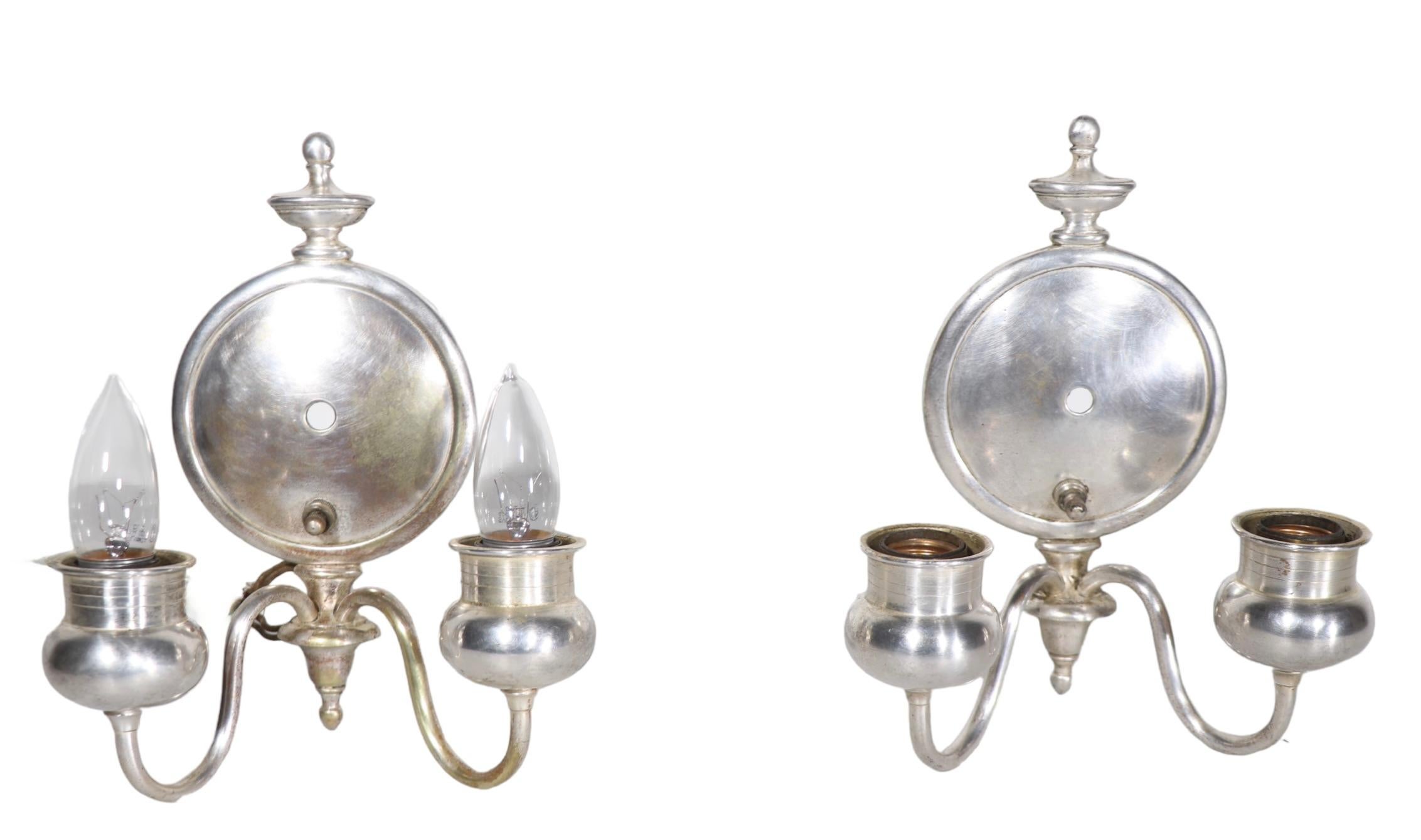 Pr.  Neo Classical Silver-Plate Sconces  For Sale 2