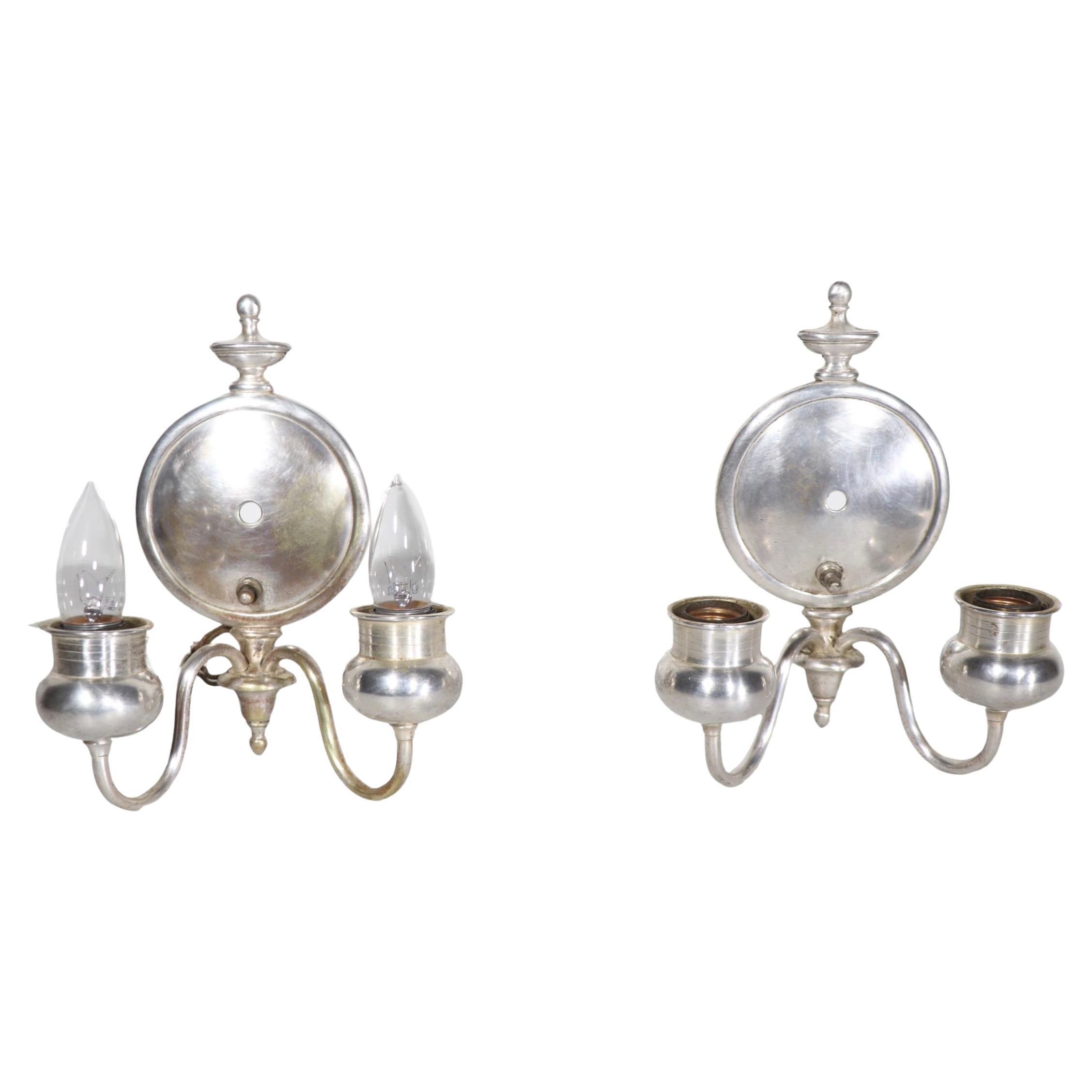 Pr.  Neo Classical Silver-Plate Sconces  For Sale