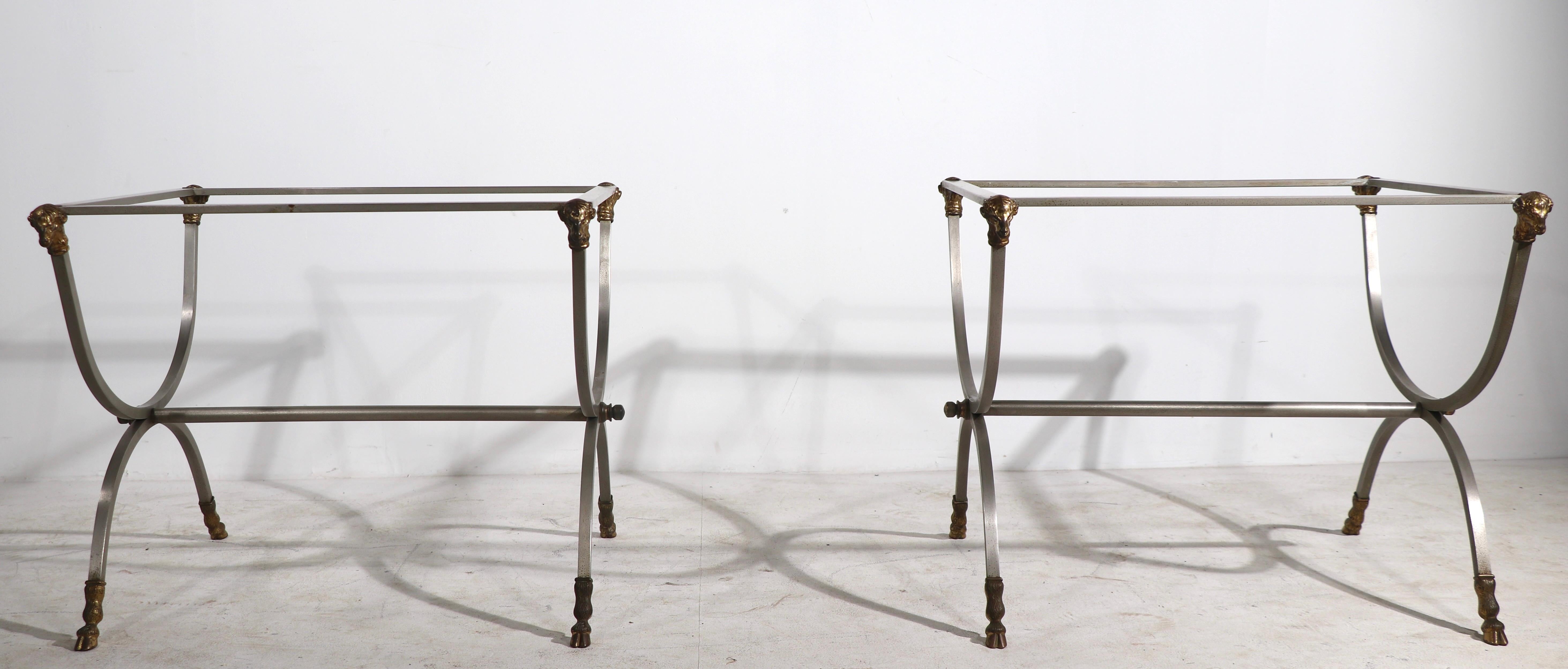 20th Century Pr. Neo Classical Steel and Brass Tables in the Style of Maison Jensen