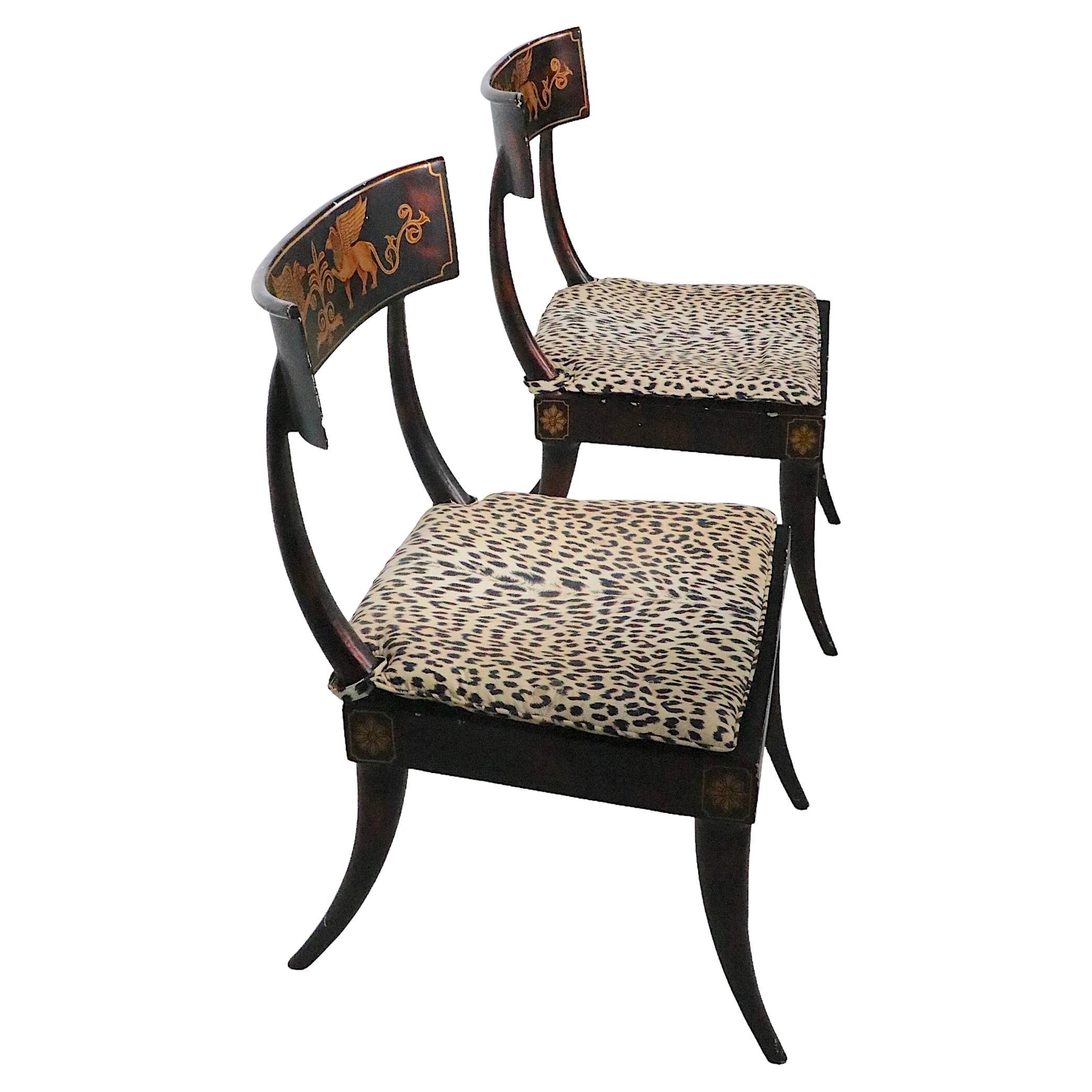 Pair. Neoclassic Dining, Side, Accent Chairs Made in Italy, circa 1960s