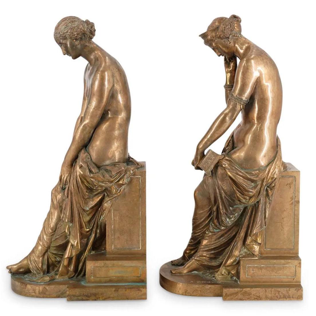 Pair of very fine quality 19 century French Neoclassical Gilt Bronze Figures by Pierre Alexandre Schoenewerk (1820-1885).