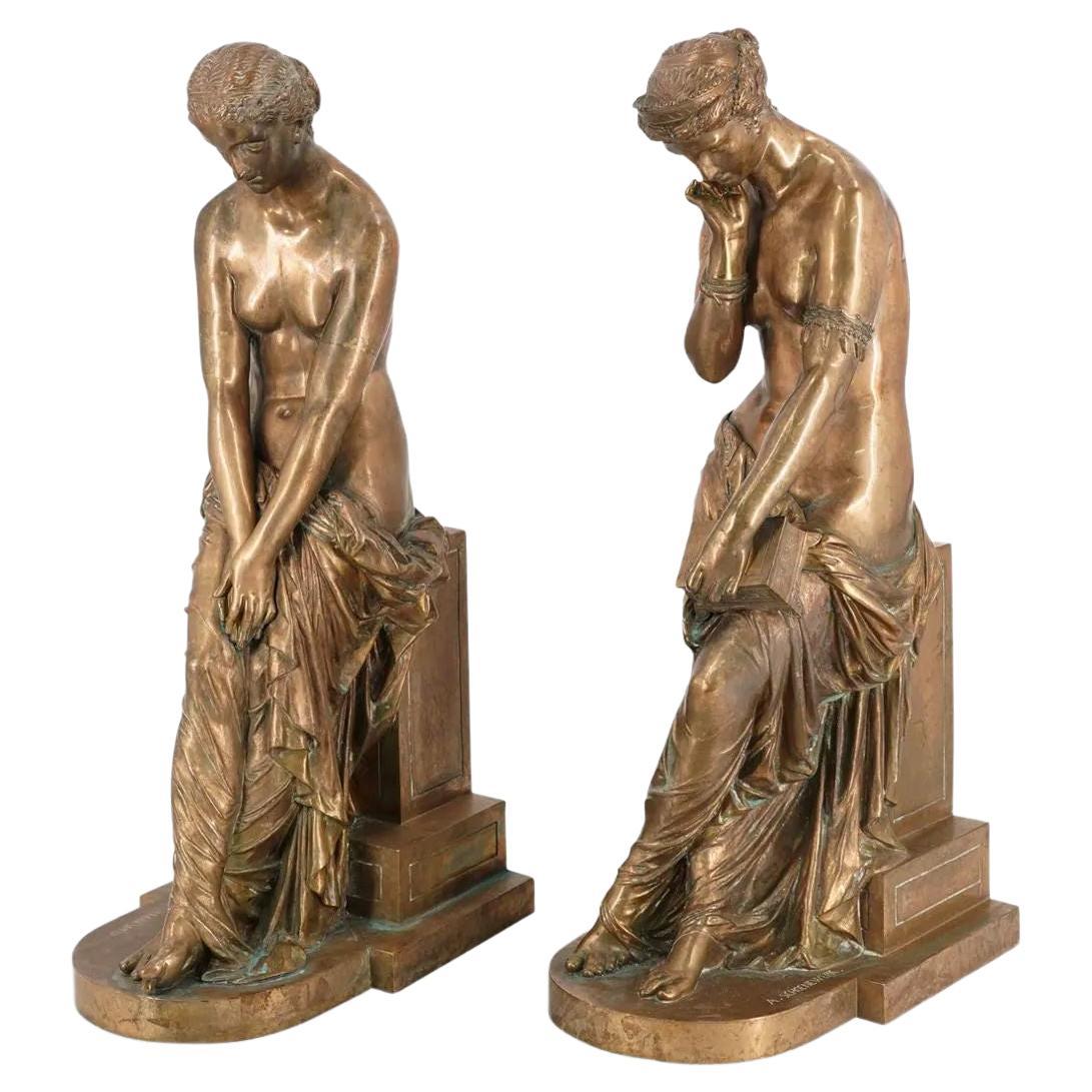 Pair Neoclassical Gilt Bronze Figures by Pierre Alexandre Schoenewerk