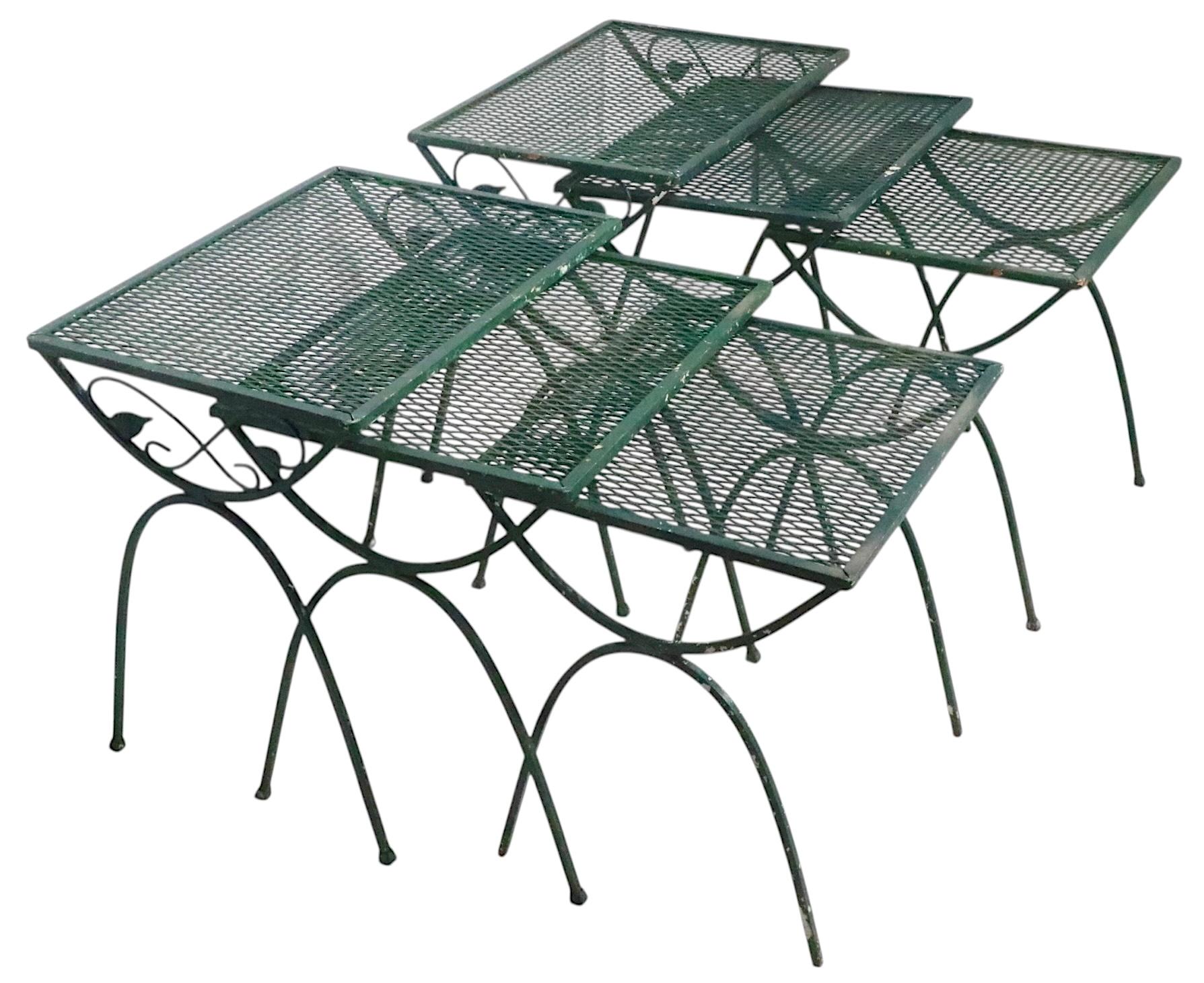 Mid-Century Modern Pr. Nesting Garden Patio Poolside Tables att. to Woodard For Sale
