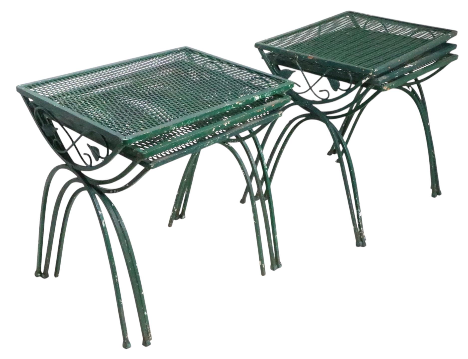 Wrought Iron Pr. Nesting Garden Patio Poolside Tables att. to Woodard For Sale