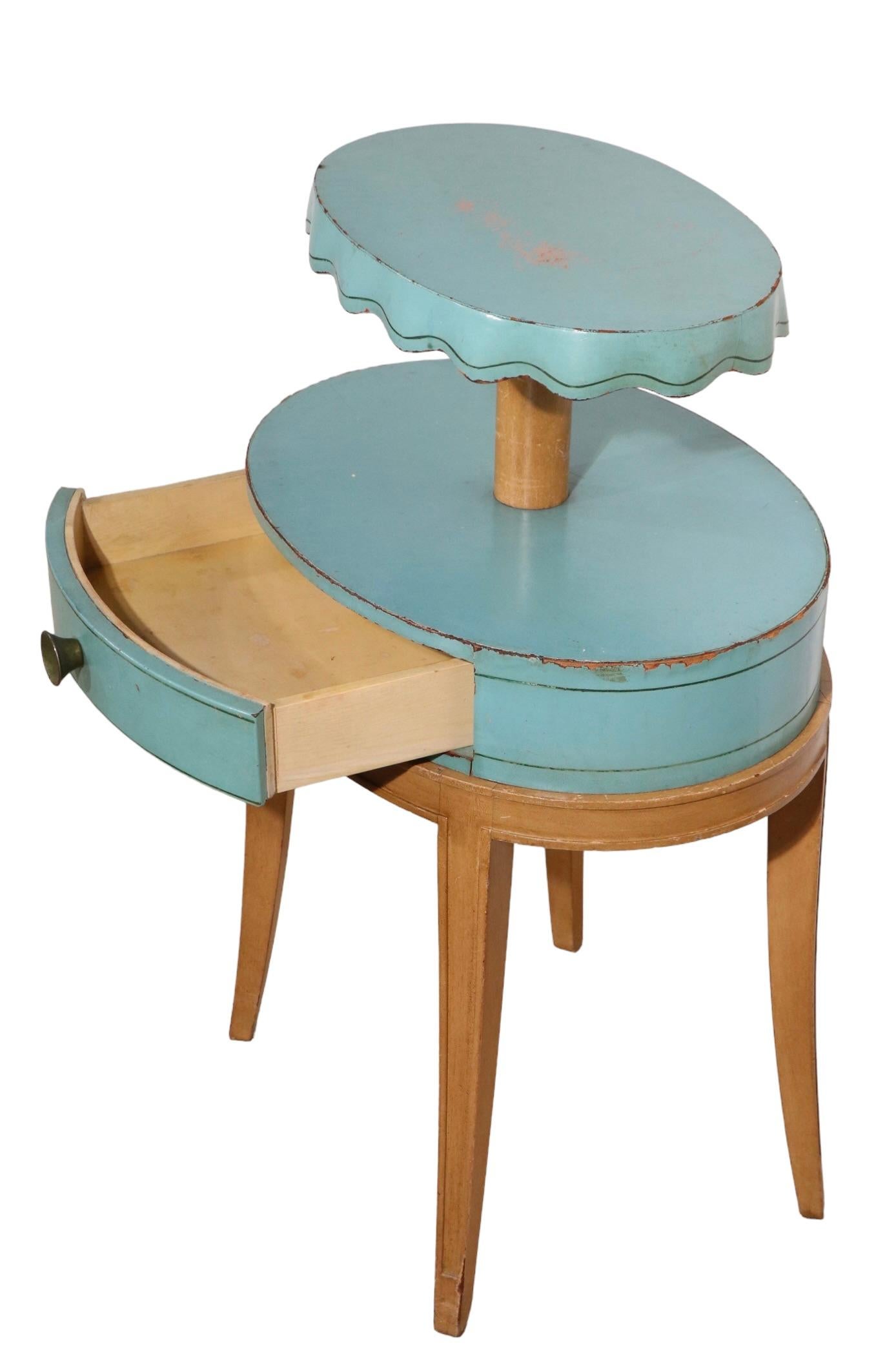 Pr. Night Stand End, Side Tables by Grosfeld House in Blue Leather and Wood For Sale 3