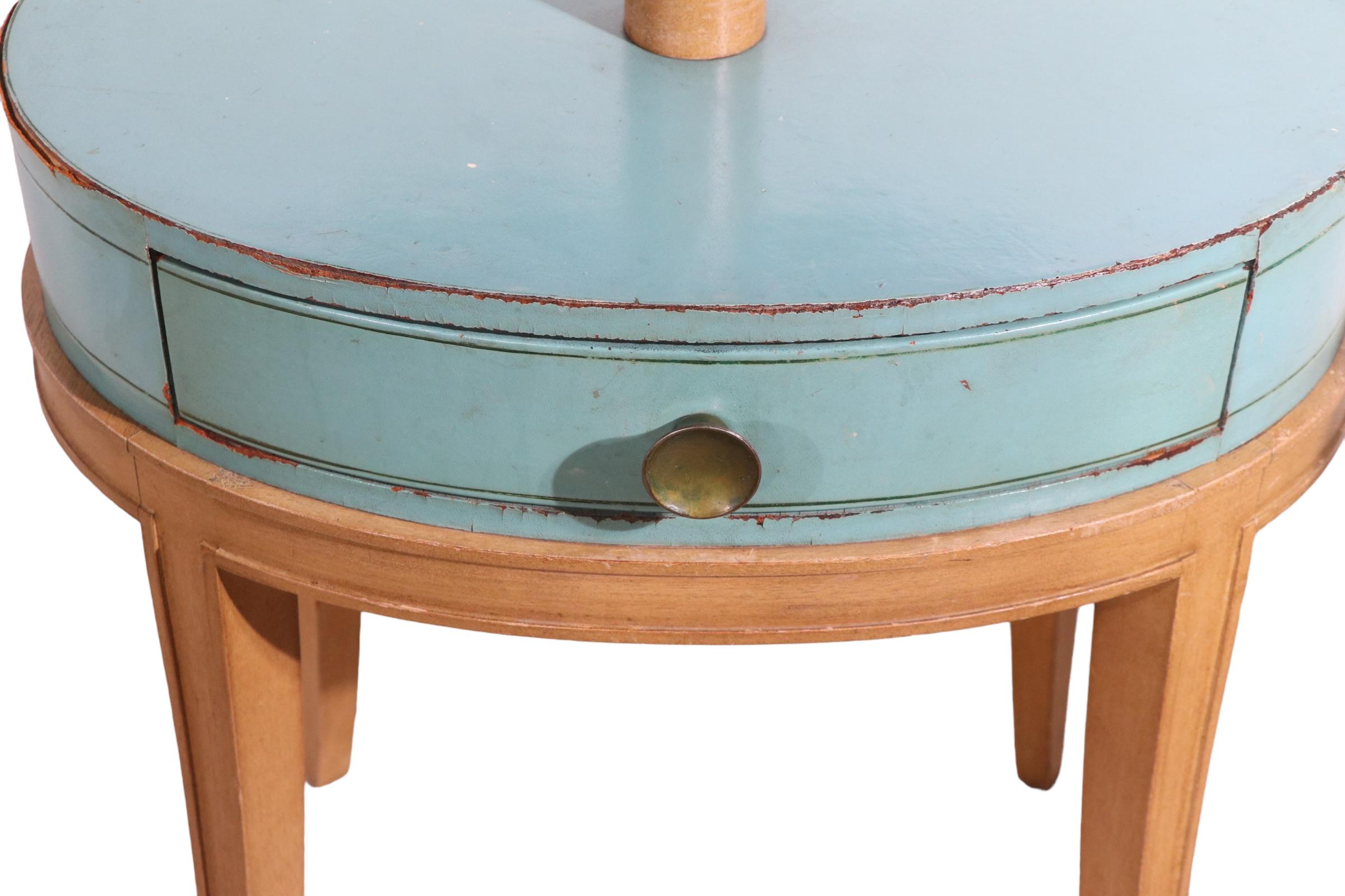 Pr. Night Stand End, Side Tables by Grosfeld House in Blue Leather and Wood 4