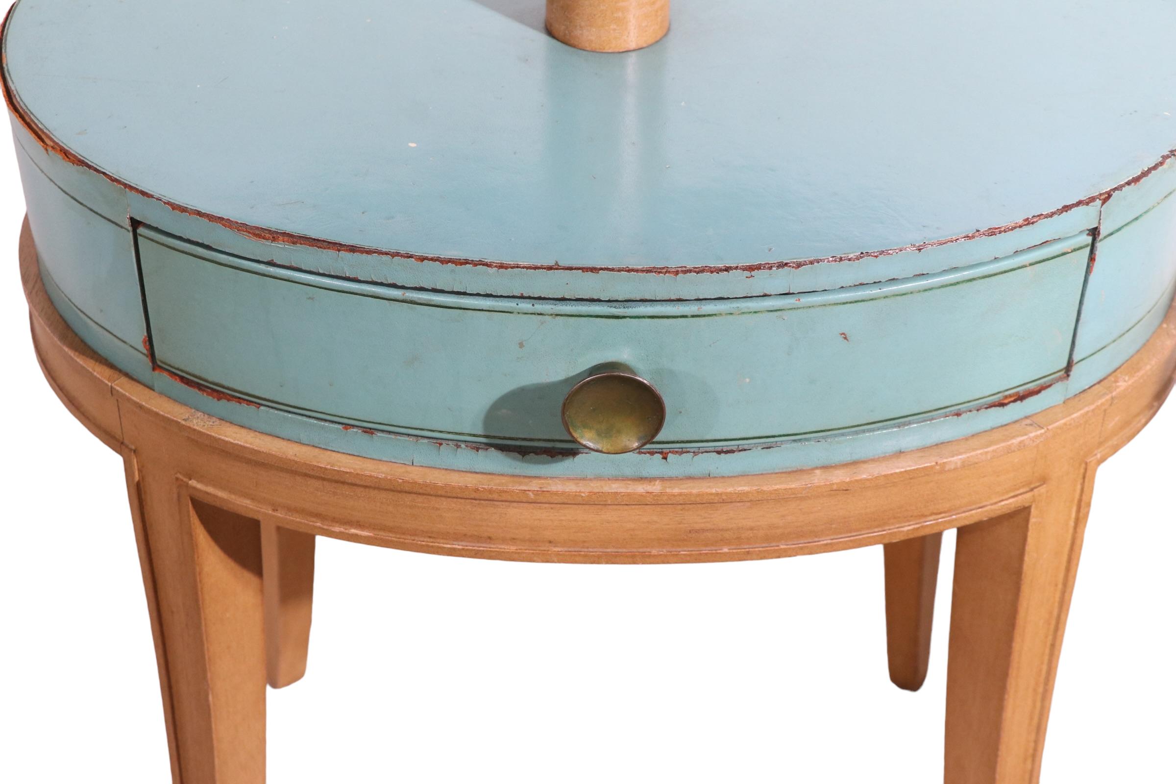 Pr. Night Stand End, Side Tables by Grosfeld House in Blue Leather and Wood For Sale 4