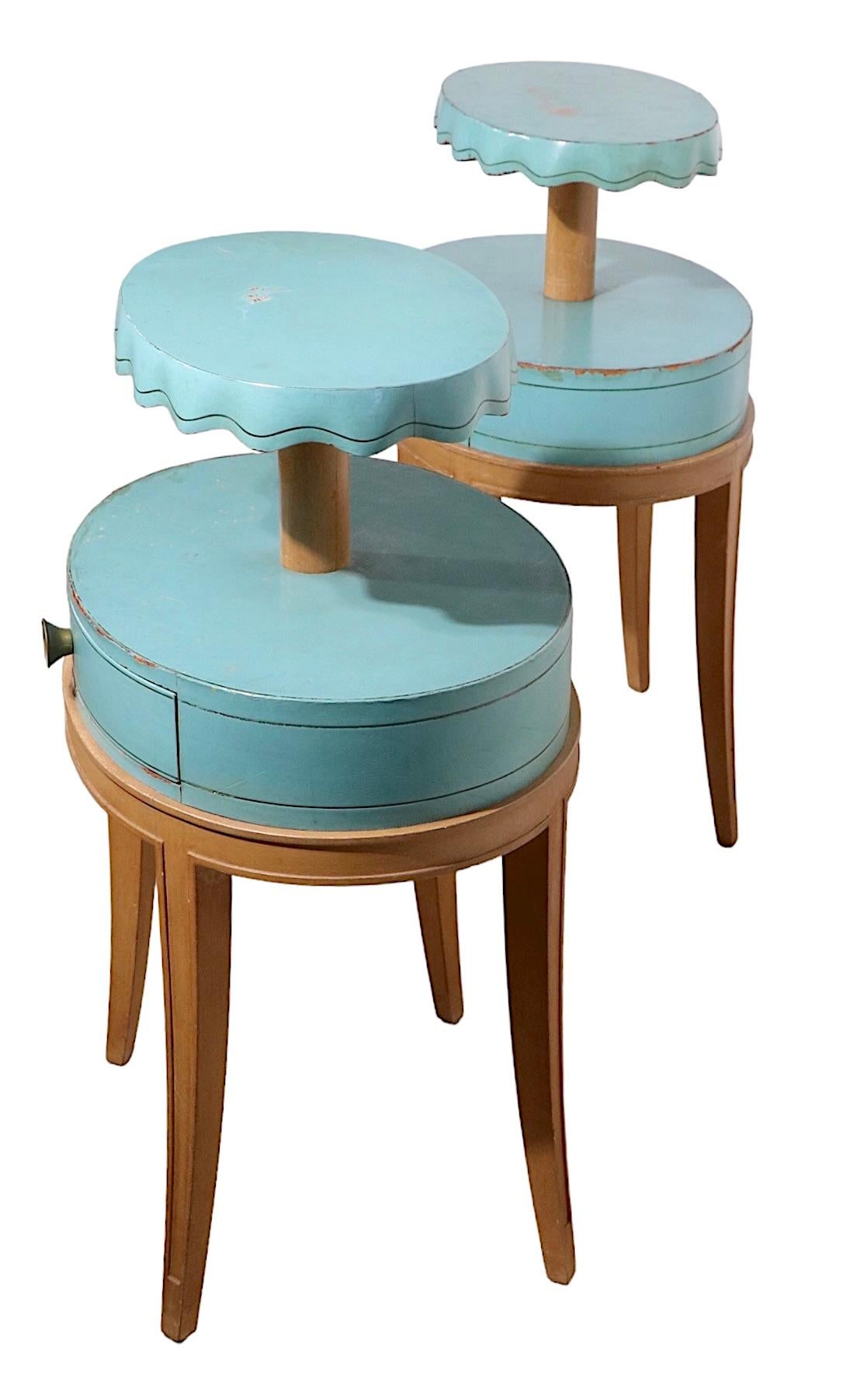 Pr. Night Stand End, Side Tables by Grosfeld House in Blue Leather and Wood For Sale 8