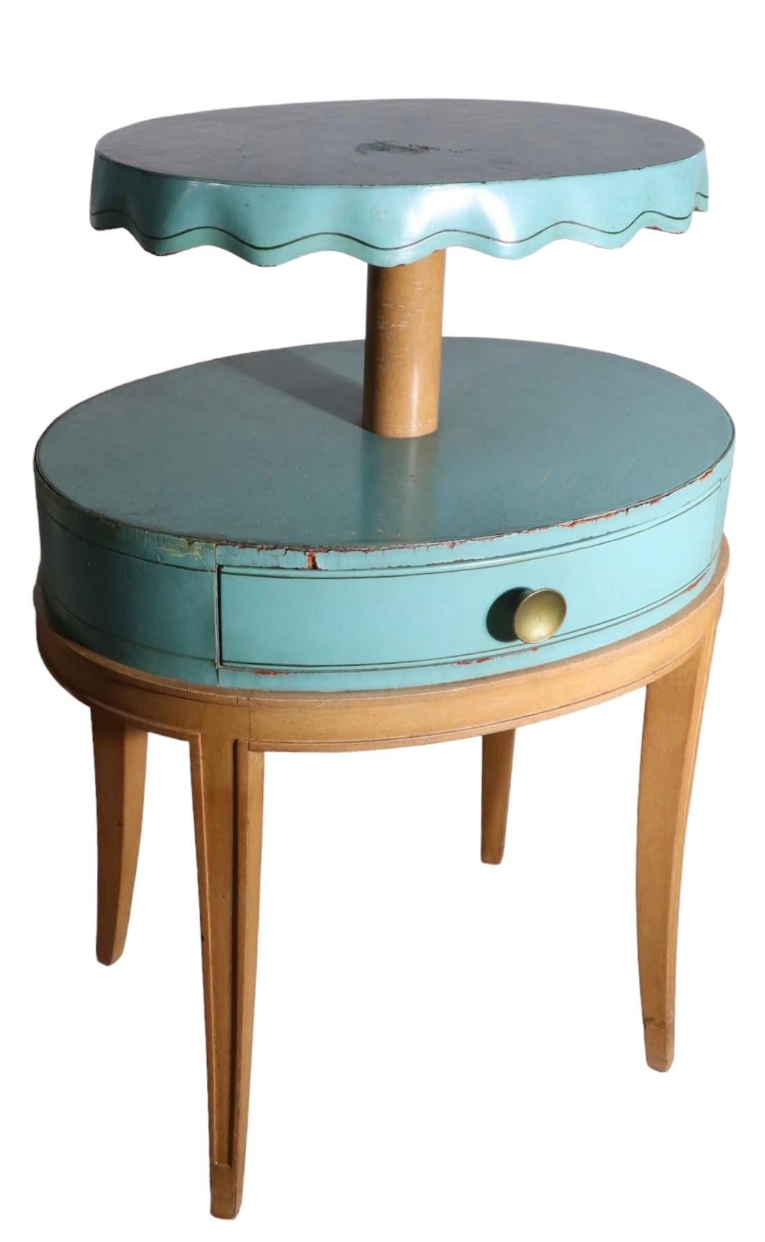 Pr. Night Stand End, Side Tables by Grosfeld House in Blue Leather and Wood For Sale 10