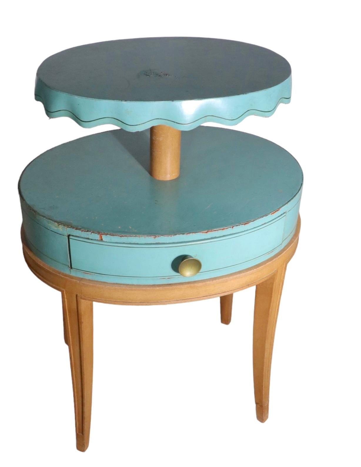 Pr. Night Stand End, Side Tables by Grosfeld House in Blue Leather and Wood For Sale 11