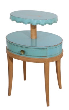 Pr. Night Stand End, Side Tables by Grosfeld House in Blue Leather and Wood