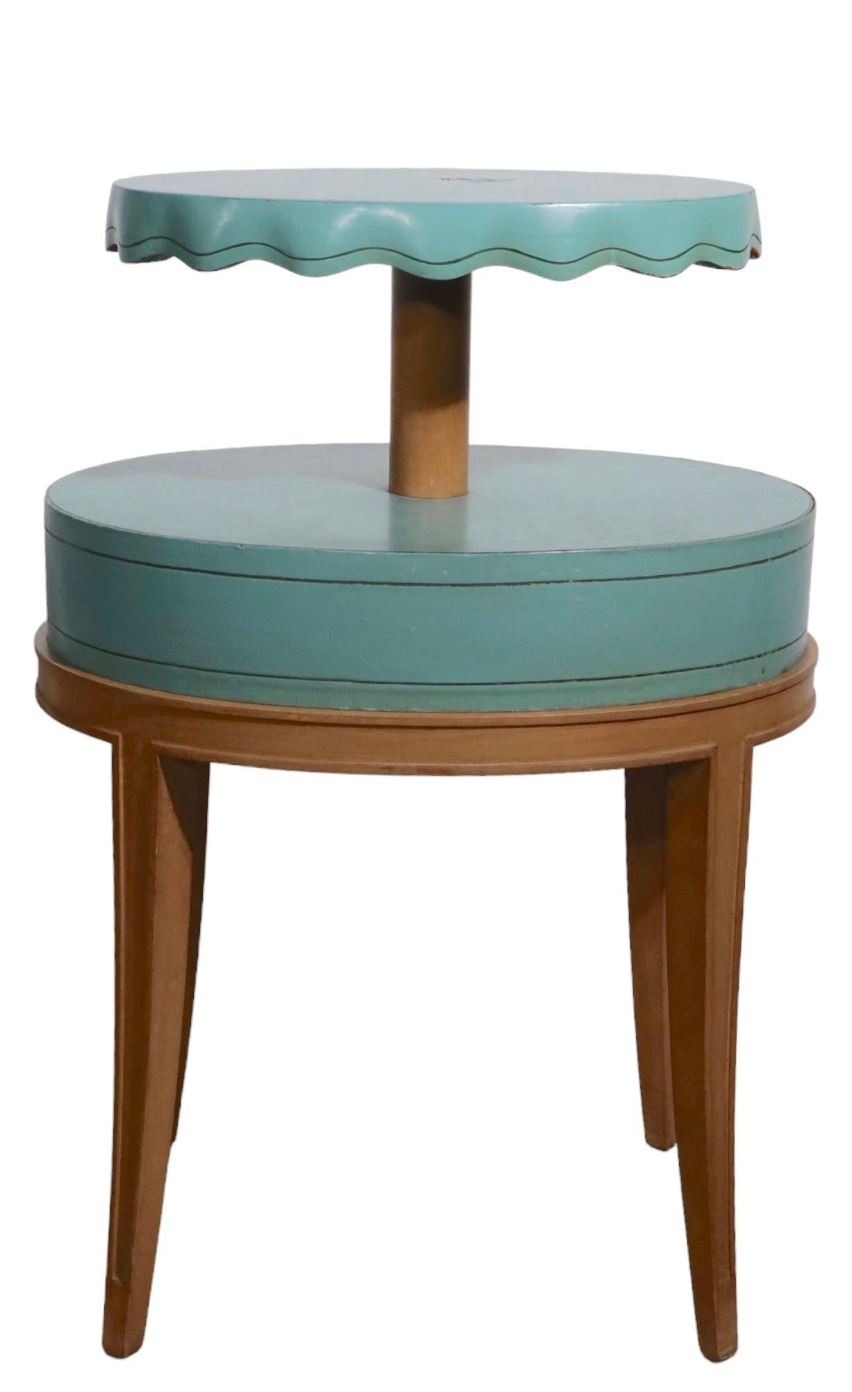 Hollywood Regency Pr. Night Stand End, Side Tables by Grosfeld House in Blue Leather and Wood For Sale