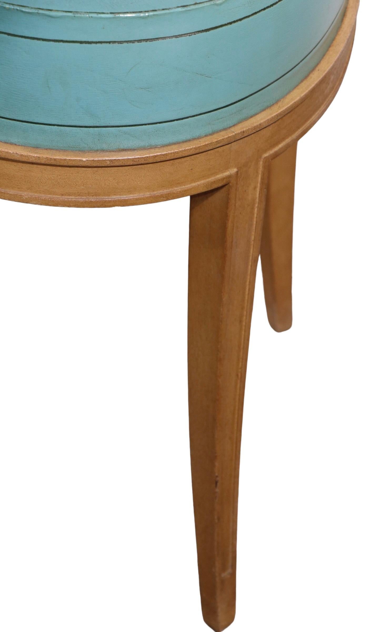 Pr. Night Stand End, Side Tables by Grosfeld House in Blue Leather and Wood In Fair Condition For Sale In New York, NY