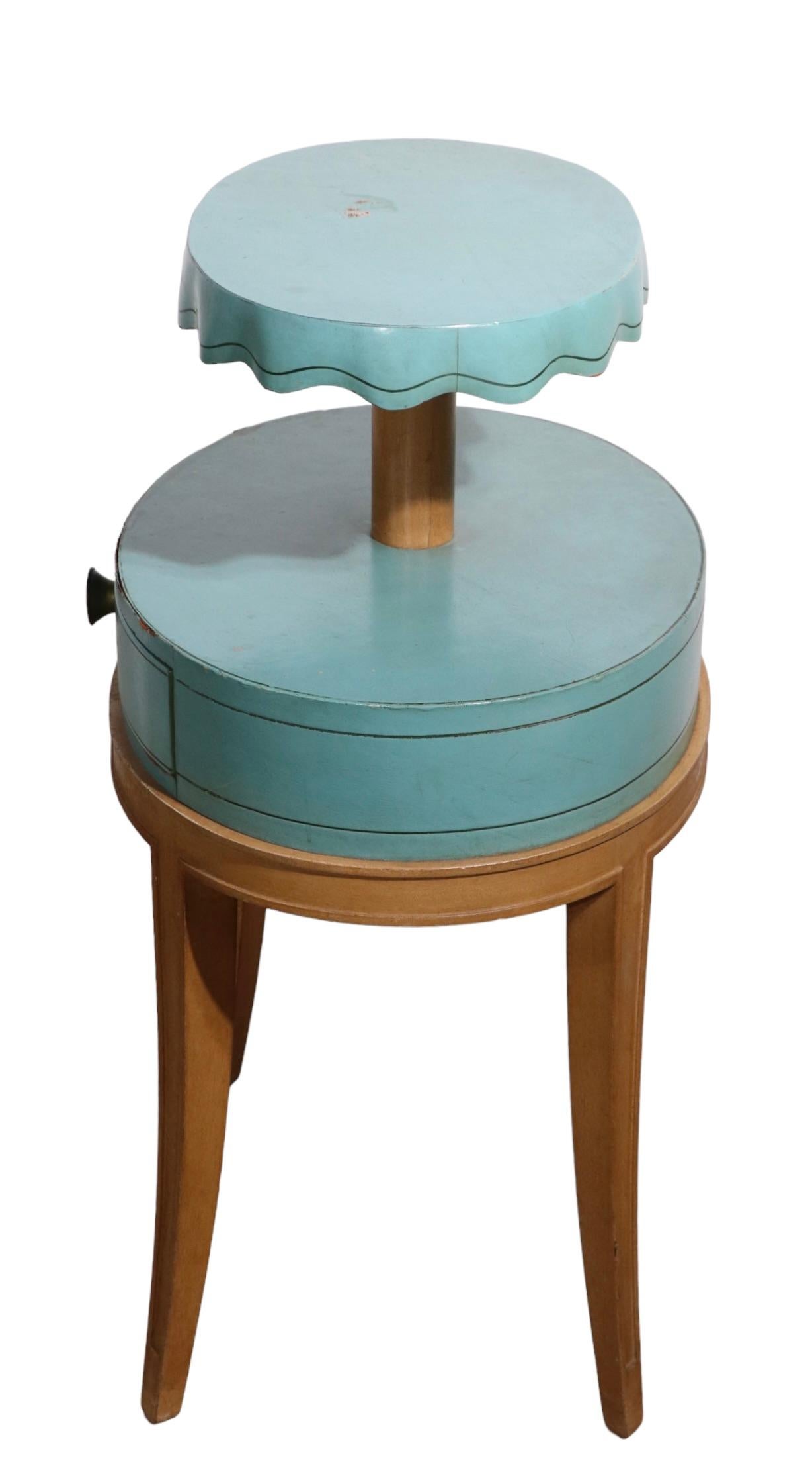 Mid-20th Century Pr. Night Stand End, Side Tables by Grosfeld House in Blue Leather and Wood For Sale