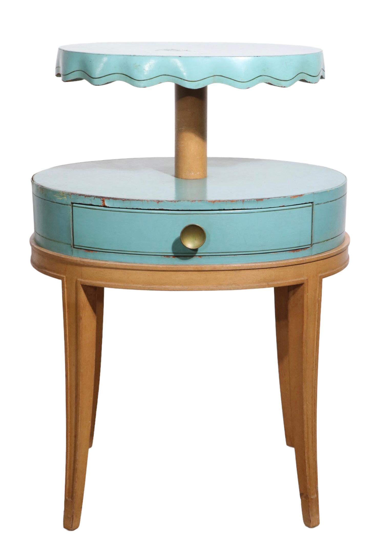 Pr. Night Stand End, Side Tables by Grosfeld House in Blue Leather and Wood For Sale 1