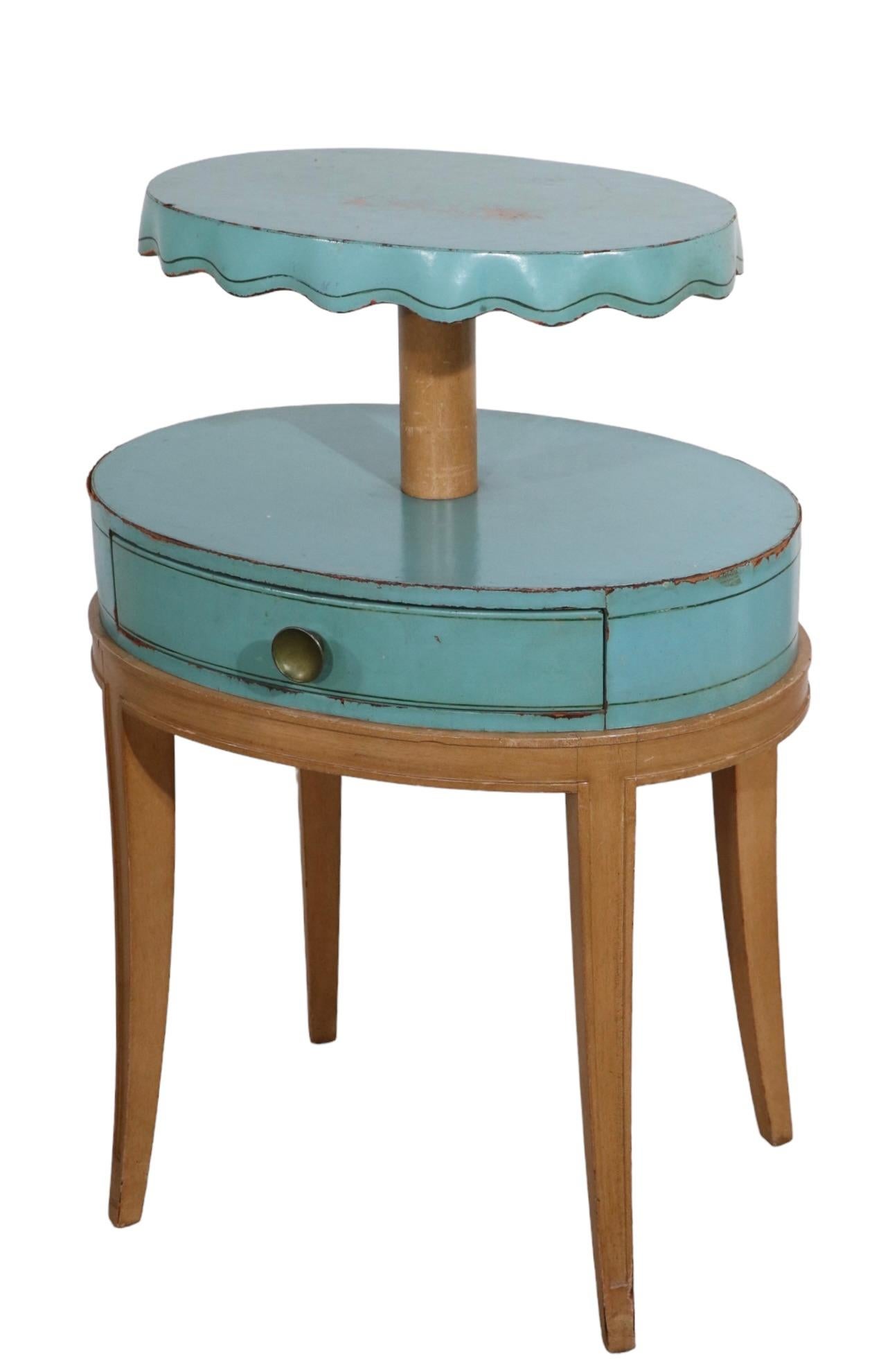Pr. Night Stand End, Side Tables by Grosfeld House in Blue Leather and Wood For Sale 2