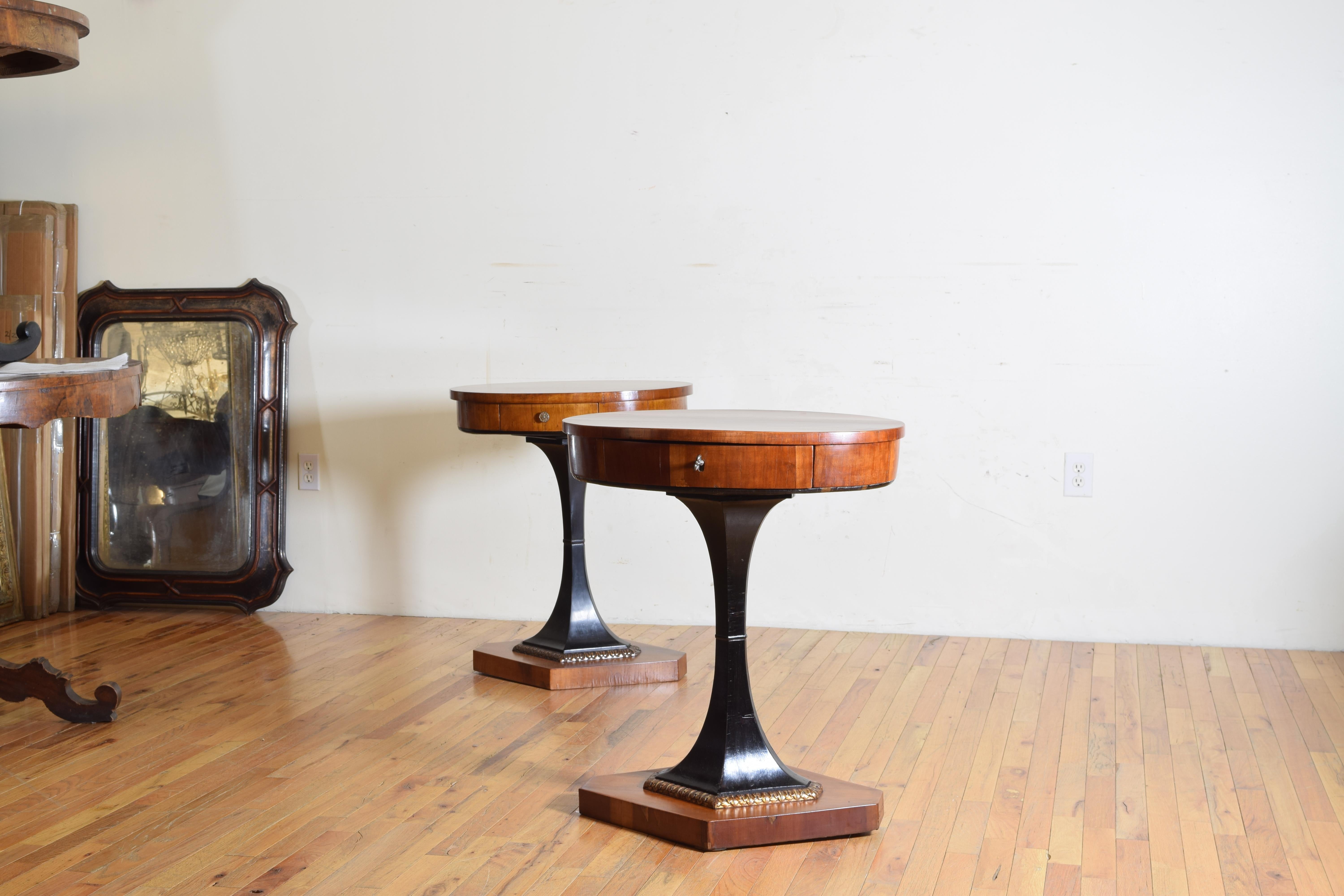 Pr Northern Italian Walnut/Cherrywood Neoclassic 1-Drawer Tables, 19thc & later In Good Condition In Atlanta, GA