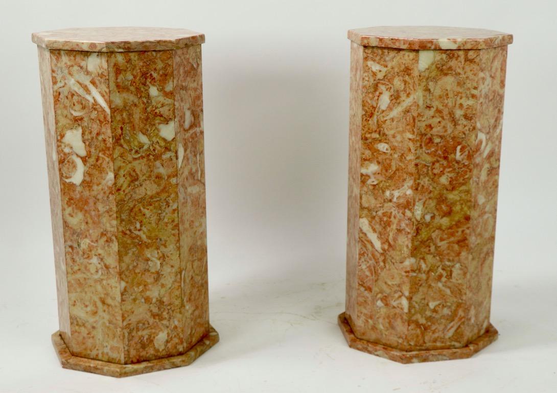 Pair of Octagonal  Rouge Marble Pedestals  4