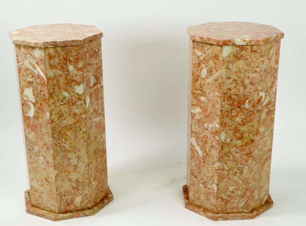 Pair of Octagonal  Rouge Marble Pedestals  5