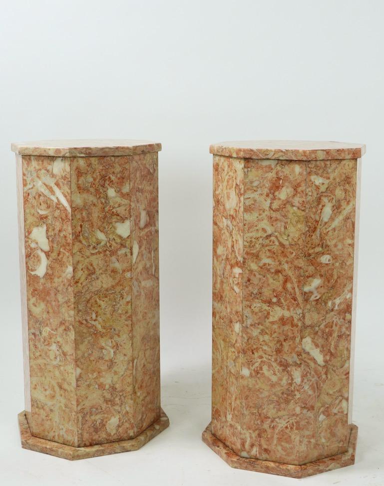 Pair of Octagonal  Rouge Marble Pedestals  9