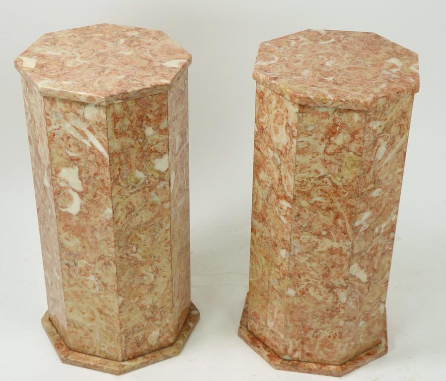 Pair of Octagonal  Rouge Marble Pedestals  11