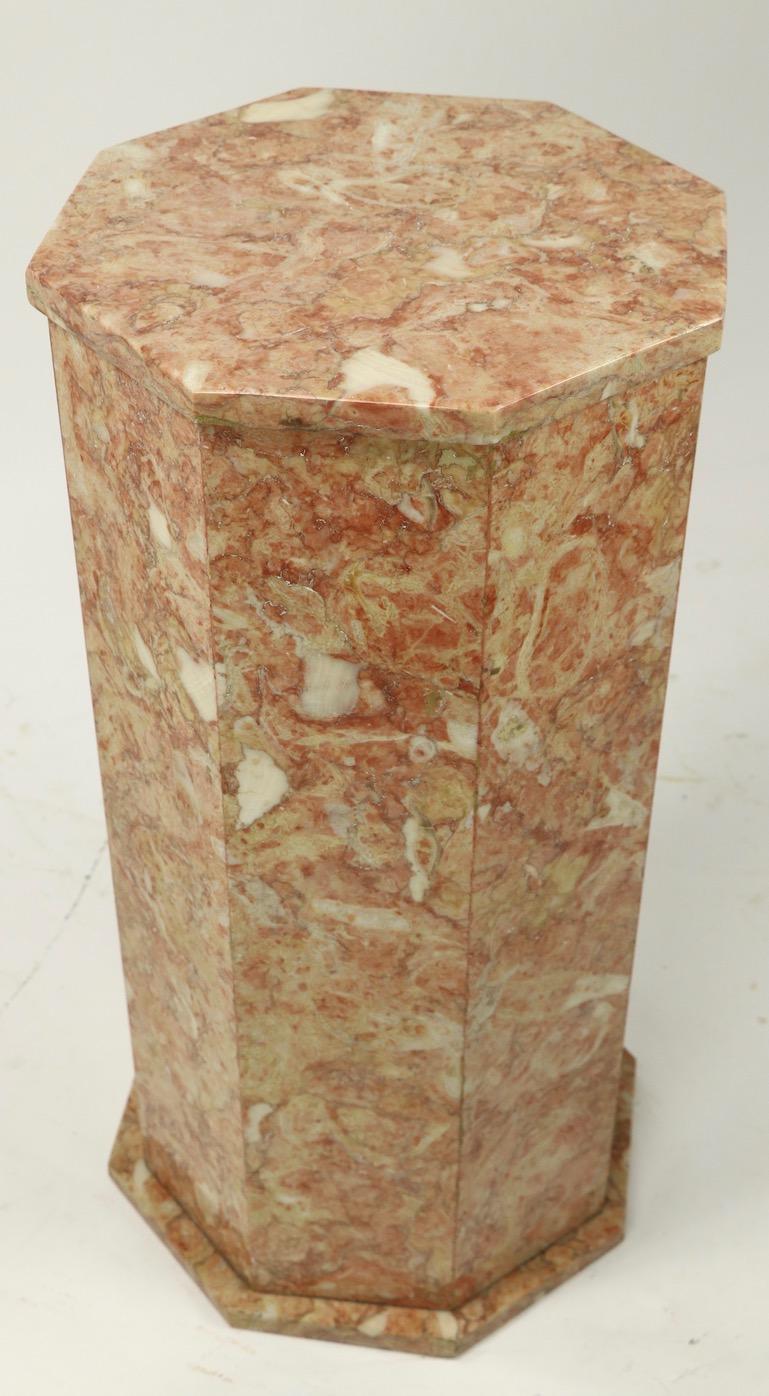 20th Century Pair of Octagonal  Rouge Marble Pedestals 