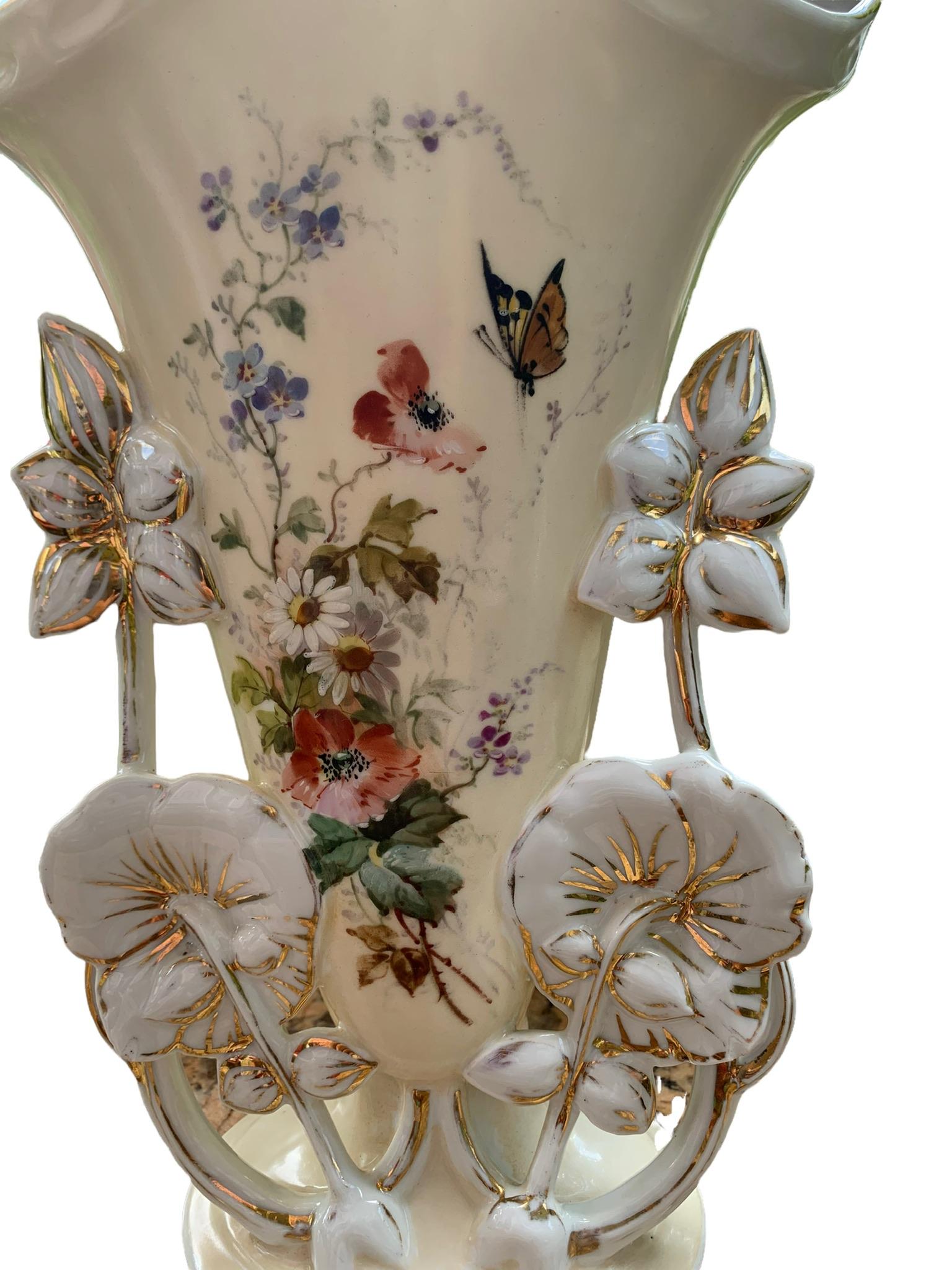 Pr. of Antique French Old Paris Porcelain Mantle Vases 3
