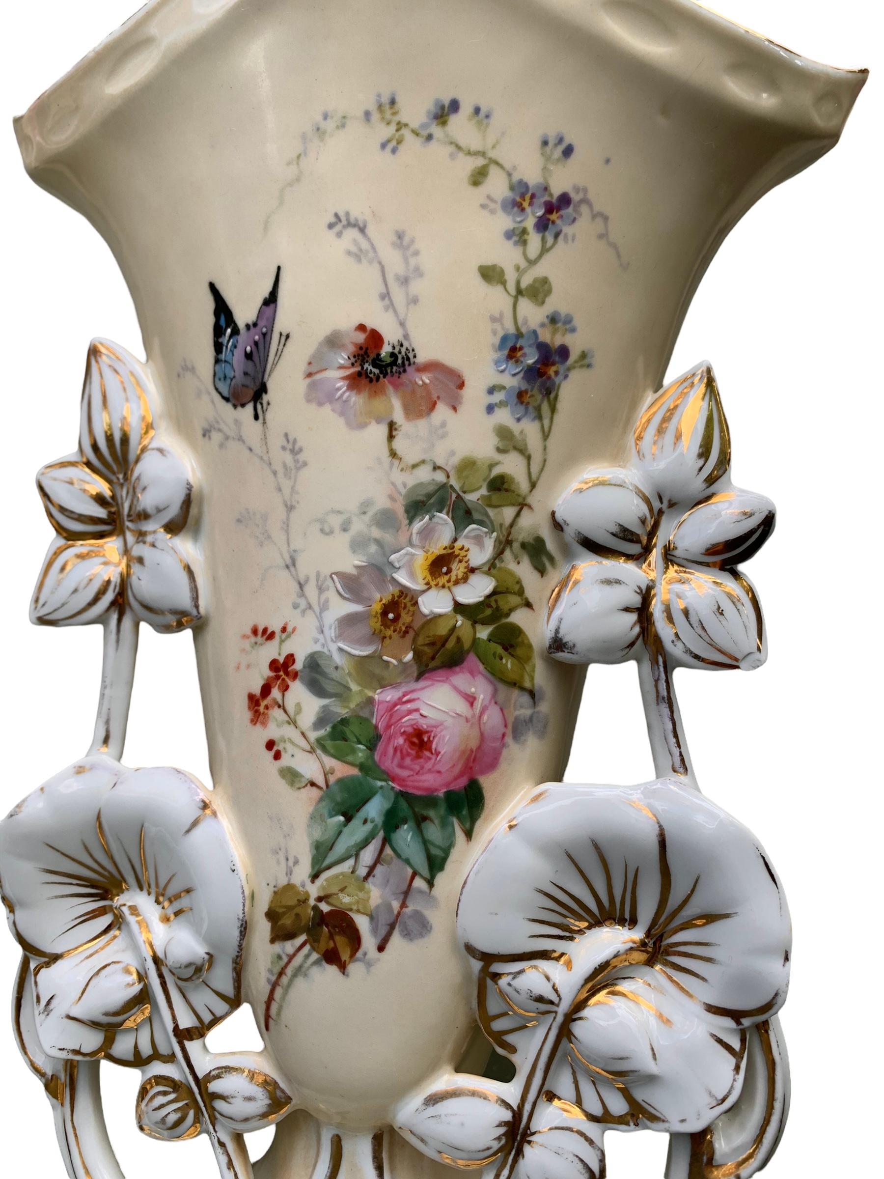 Pr. of Antique French Old Paris Porcelain Mantle Vases 5