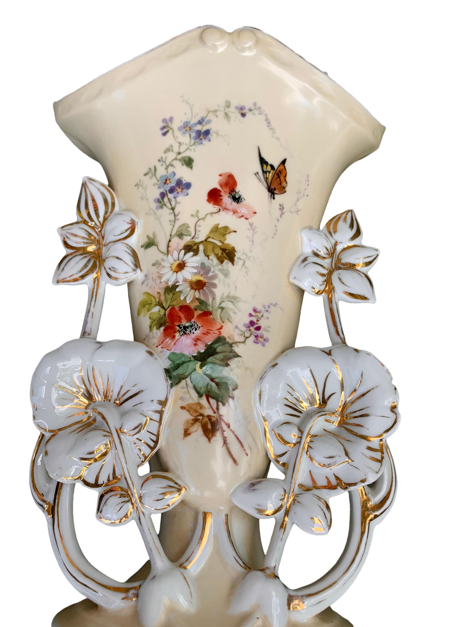 Pr. of Antique French Old Paris Porcelain Mantle Vases 2