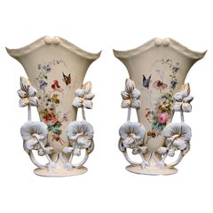 Pr. of Antique French Old Paris Porcelain Mantle Vases