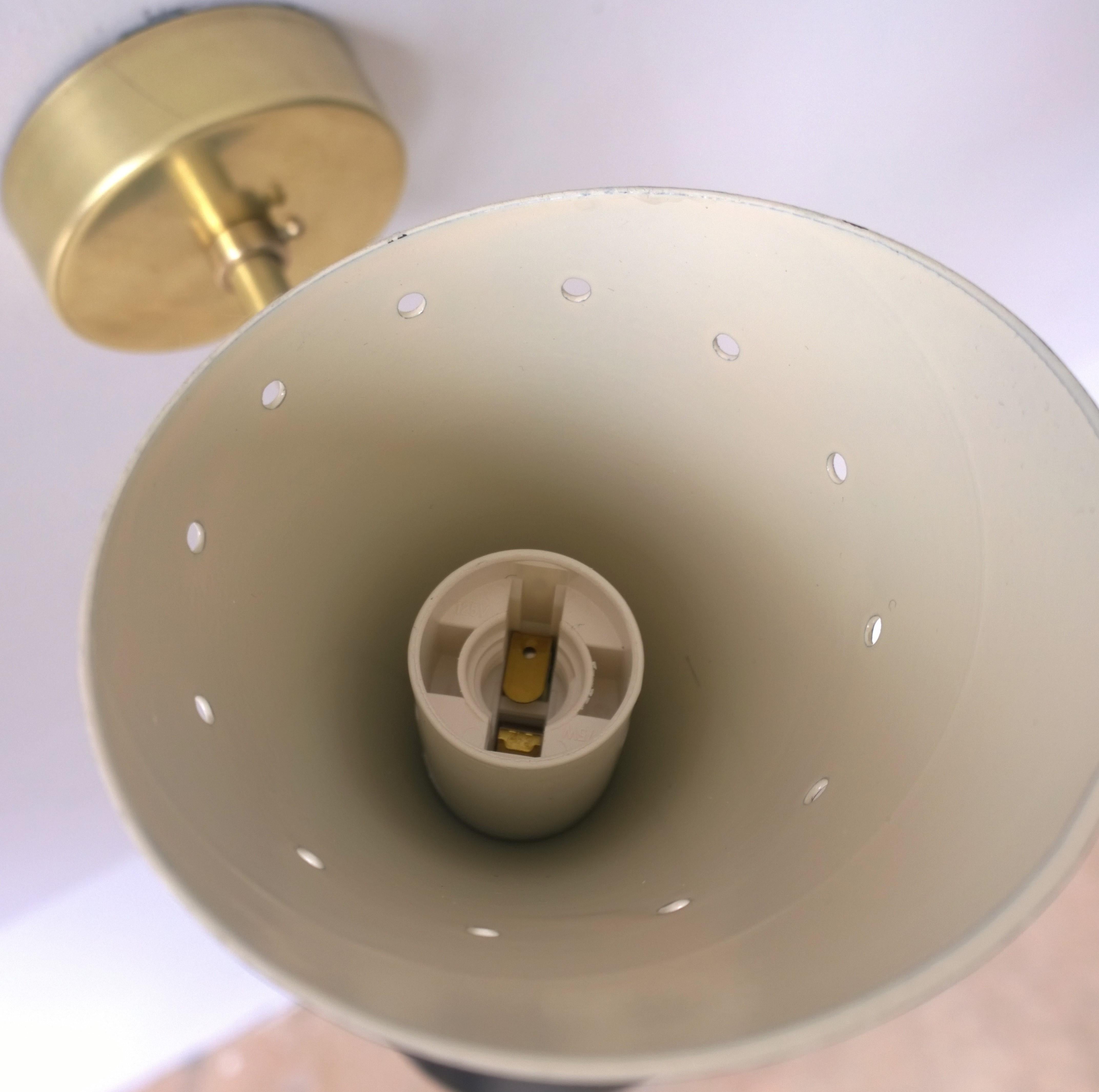 Pair of Black Enameled w/ White Interior Steel w/ Brass Hardware 2 Cone Sconces For Sale 11