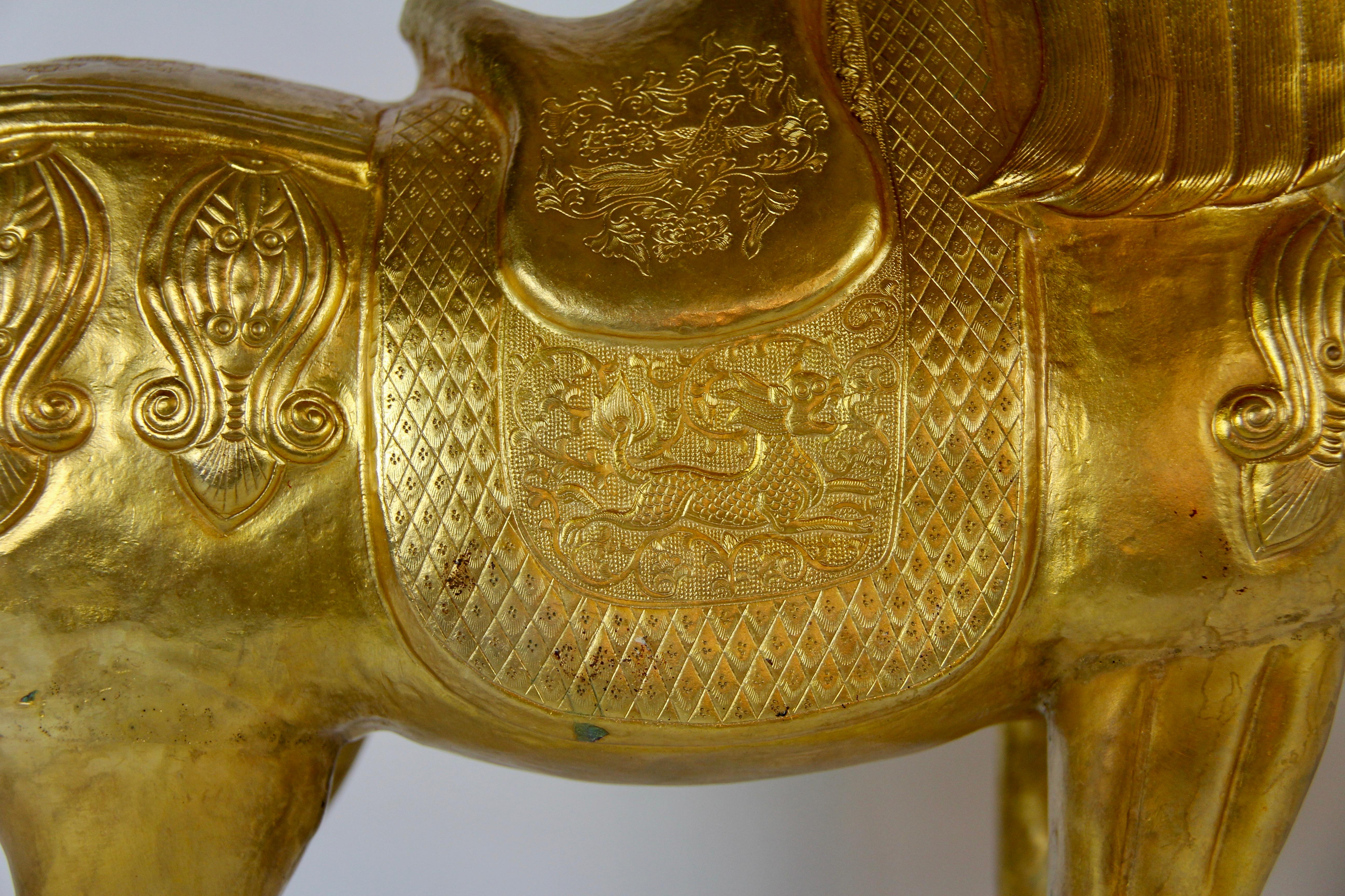 Pair of Chinese Orientalist Design Gilt Bronze Royal Horses Elaborately Detailed 6