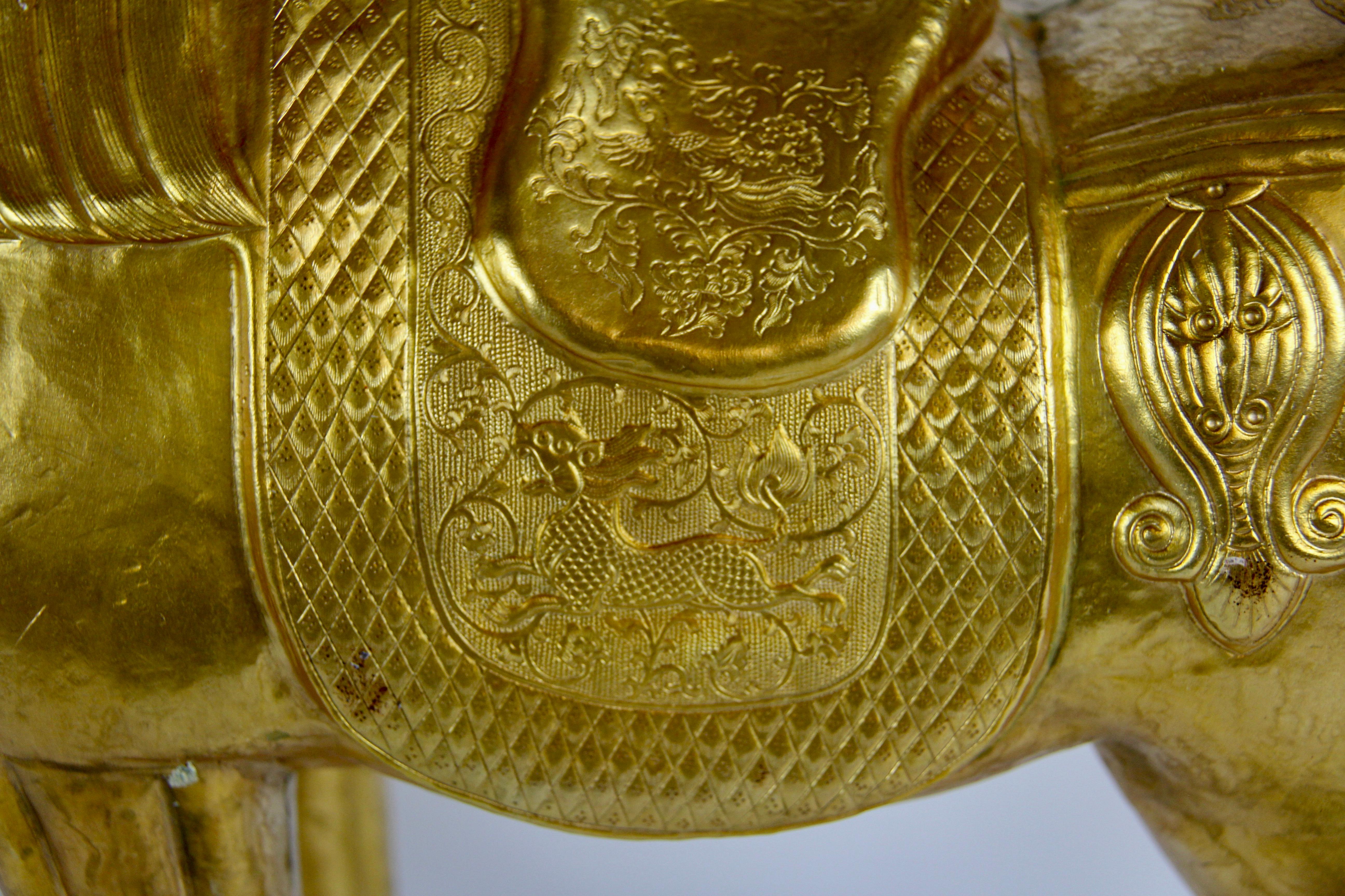 Pair of Chinese Orientalist Design Gilt Bronze Royal Horses Elaborately Detailed 7
