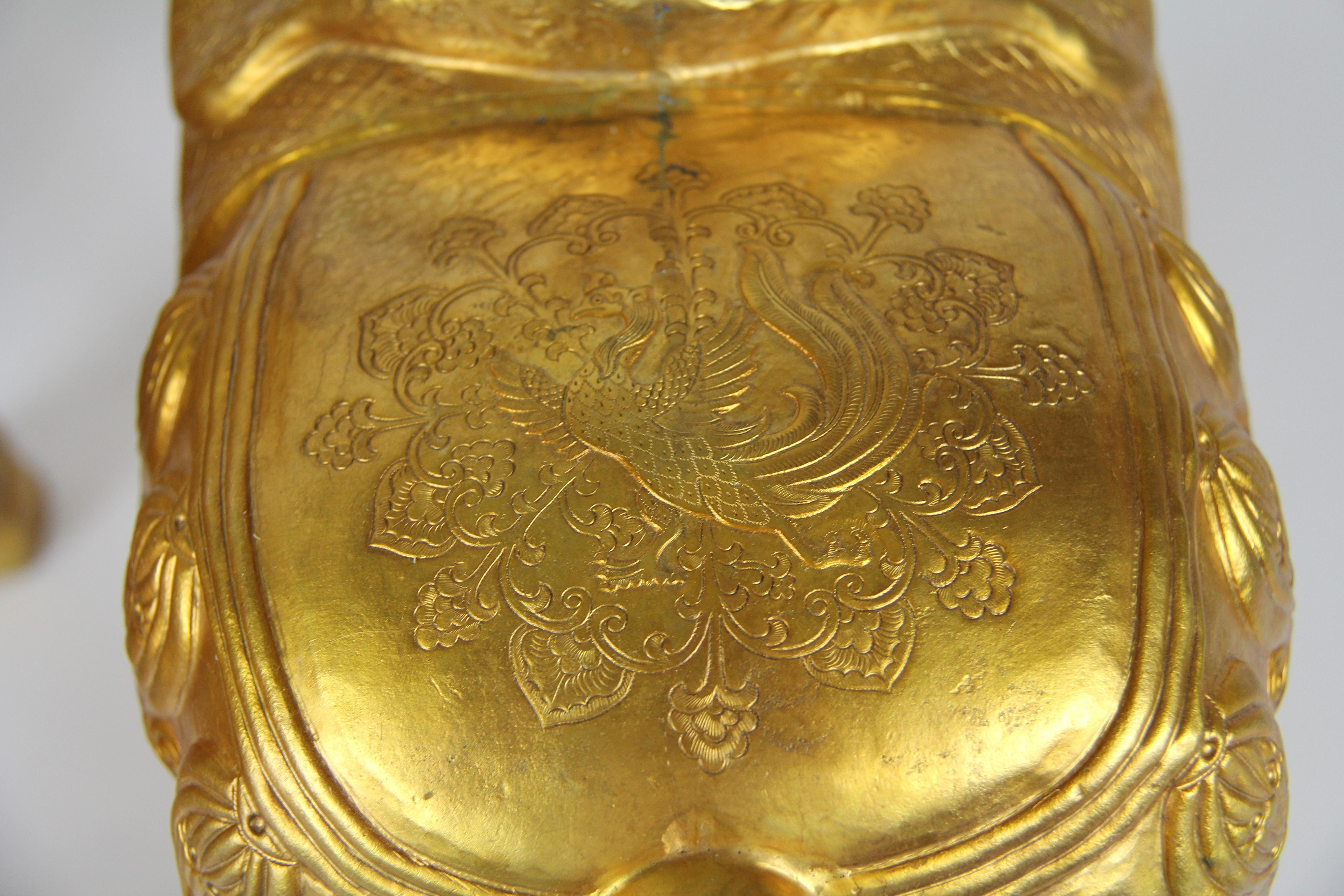 Pair of Chinese Orientalist Design Gilt Bronze Royal Horses Elaborately Detailed 11