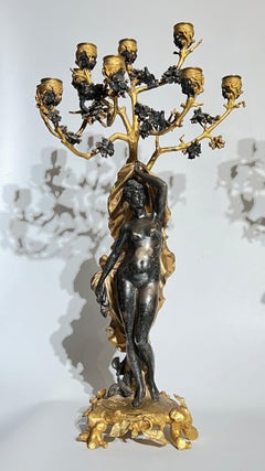 Pair Exceptional 19th Century French Gilt and Silvered Bronze Candelabras