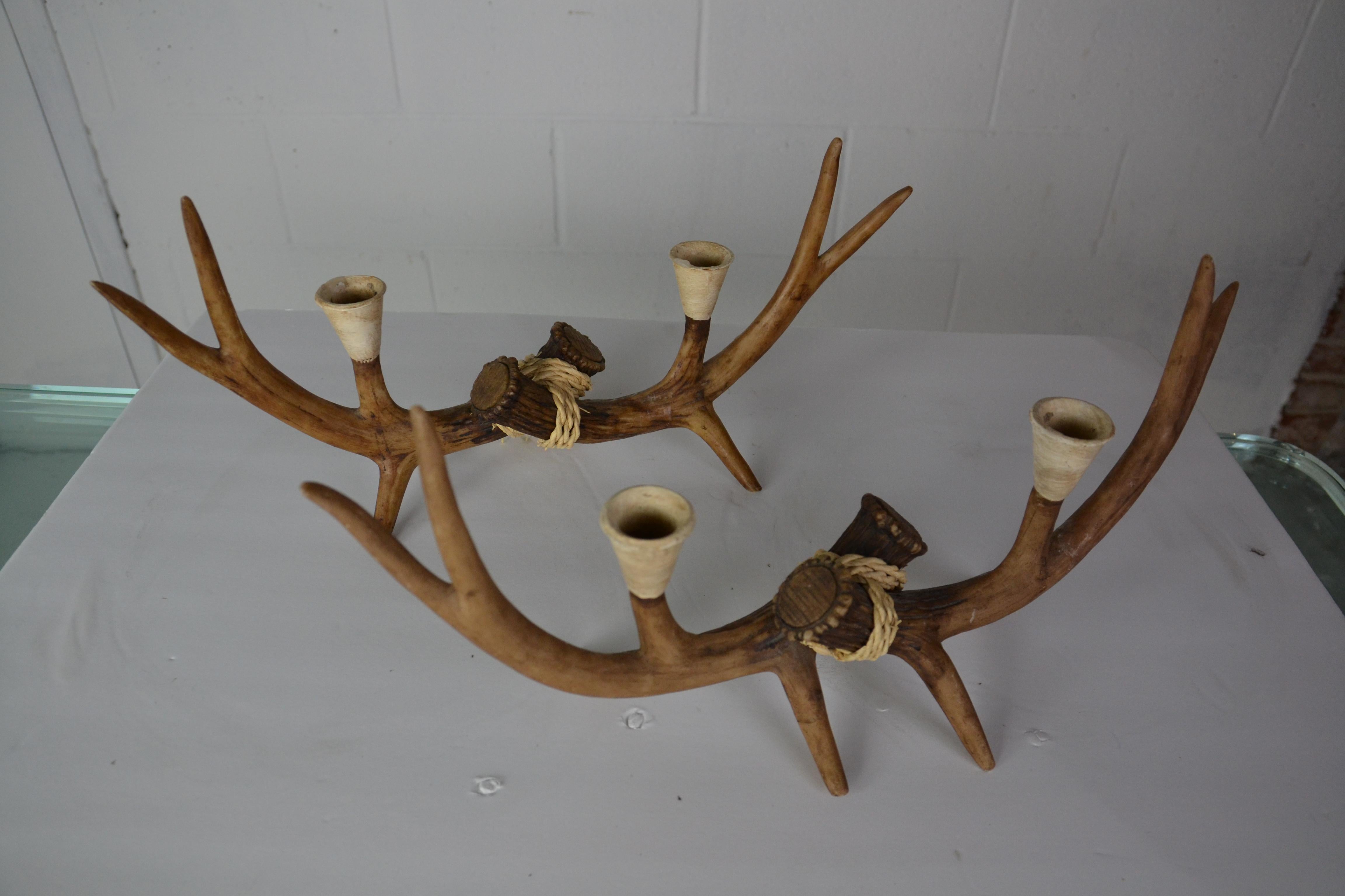 Unknown Pair of faux Antler Candelabra For Sale