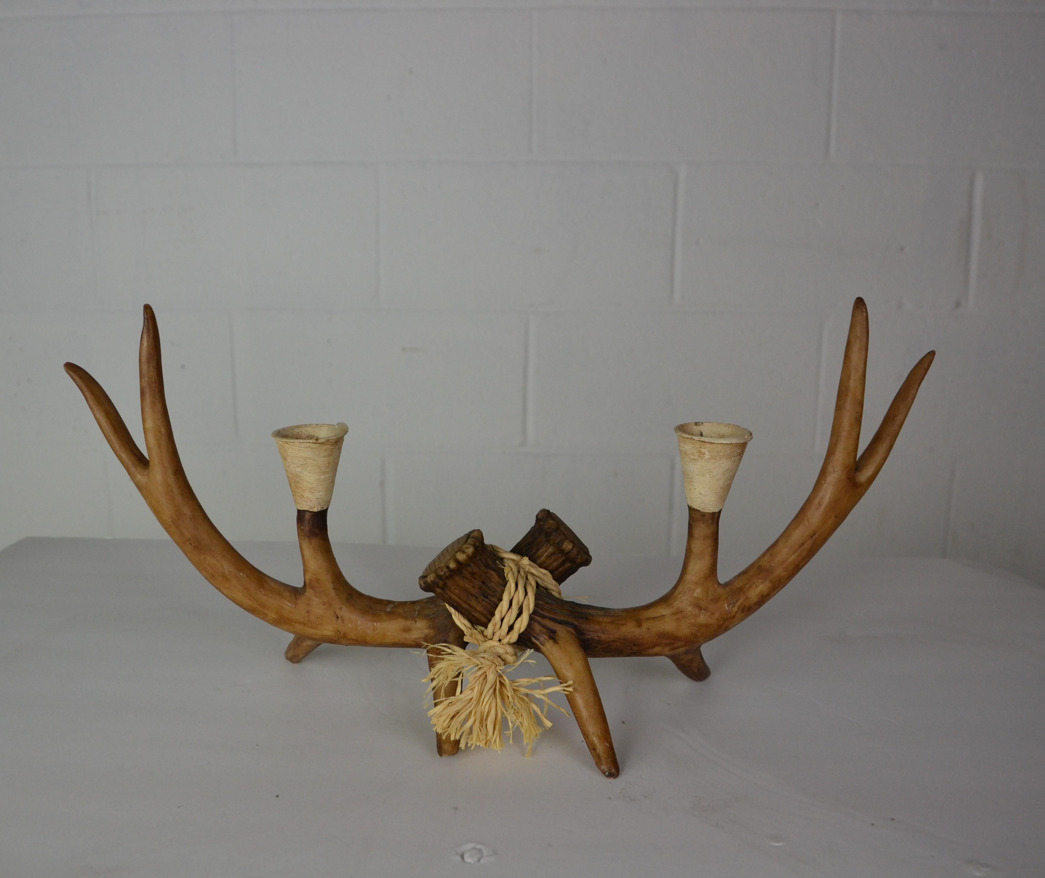 Pair of faux Antler Candelabra In Good Condition For Sale In Pomona, CA
