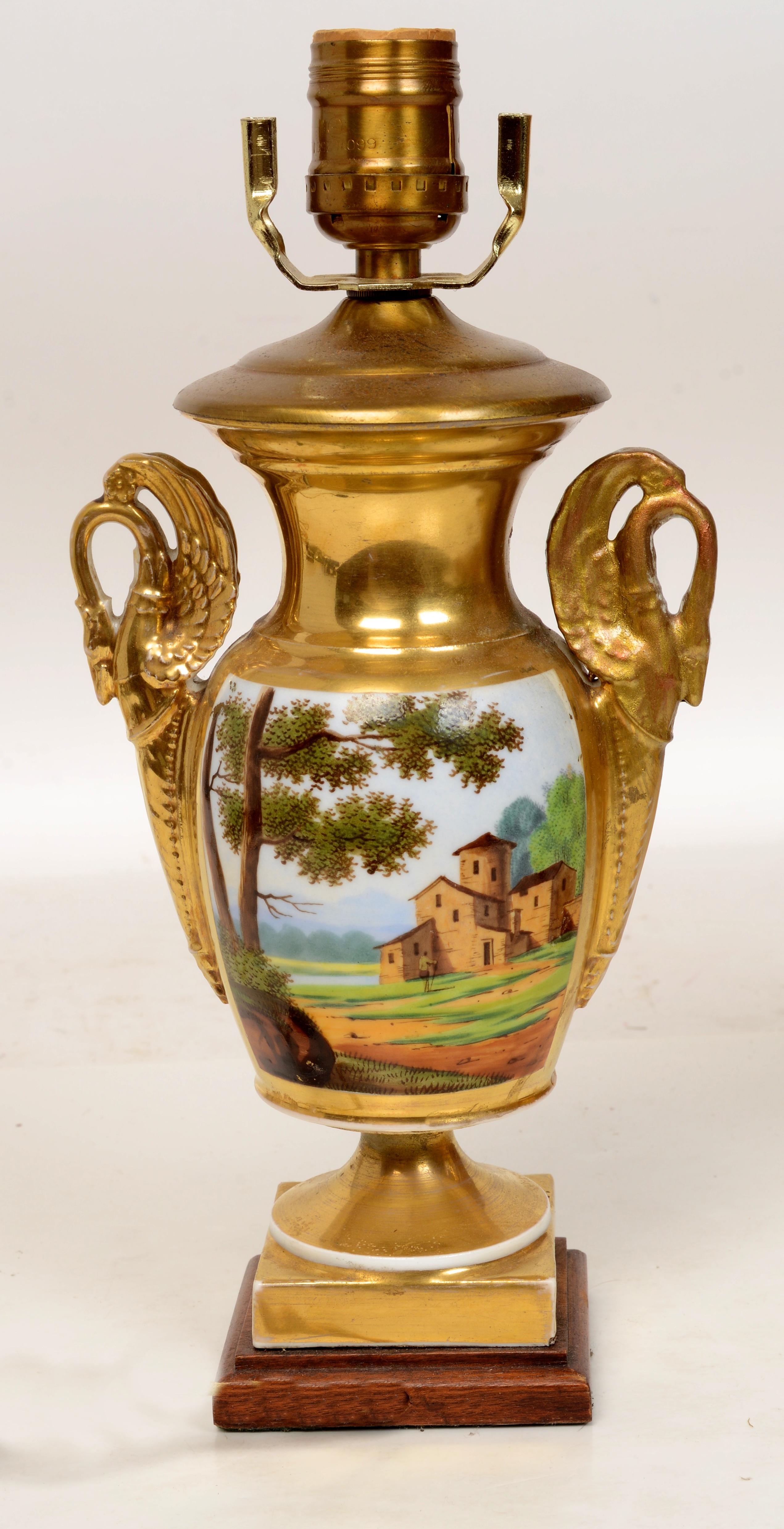 Porcelain Pr of French Old Paris or Vieux Paris Urns Now Converted into Table Lamps, C1810 For Sale