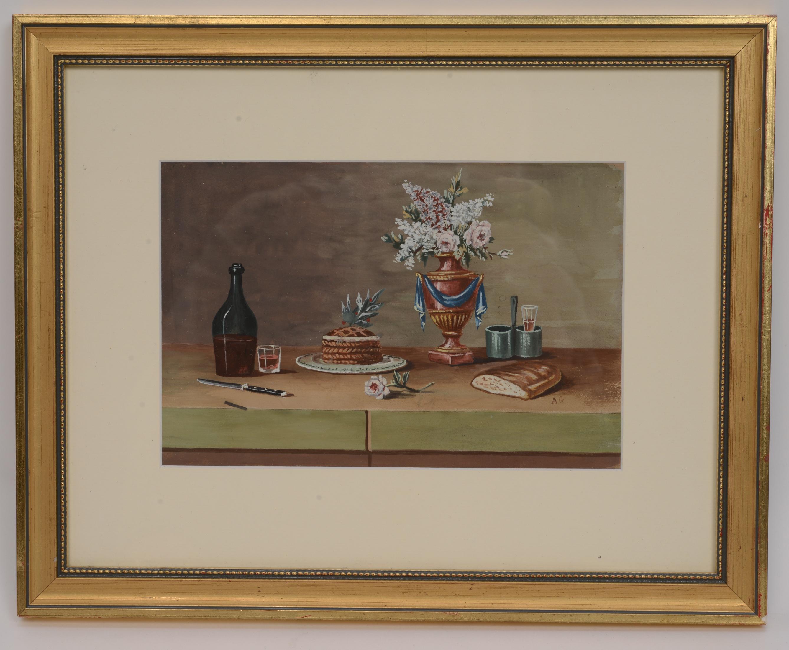 French Pair of Still Lifes, Gouache after Paul LeLong and Both Initialed 