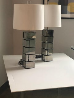 Pair of Laurel "Brutalist" Style Stainless Steel Table Lamps