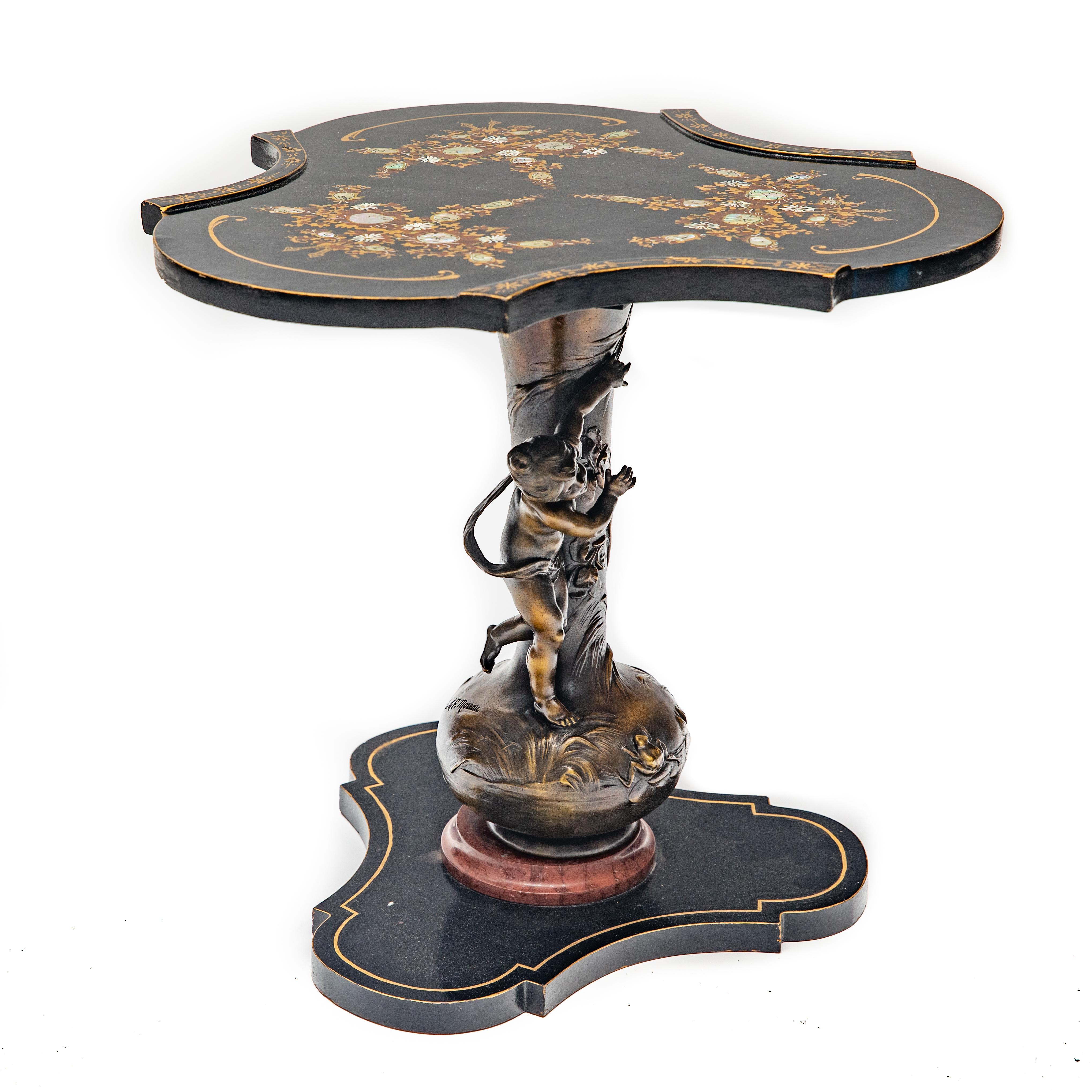 20th Century Pair of L&F Moreau Signed Art Nouveau Bronze Based Occasional Tables