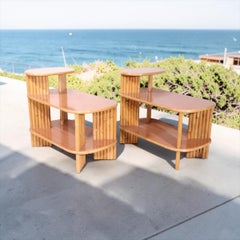 Pr. of Mid Century Bamboo and Wood Step End Tables by Herbert Ritts for Tropitan