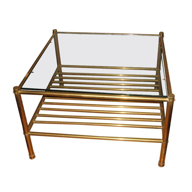 Pr. of  Mid-Century  Italian Brass Two Tier  Side Tables For Sale