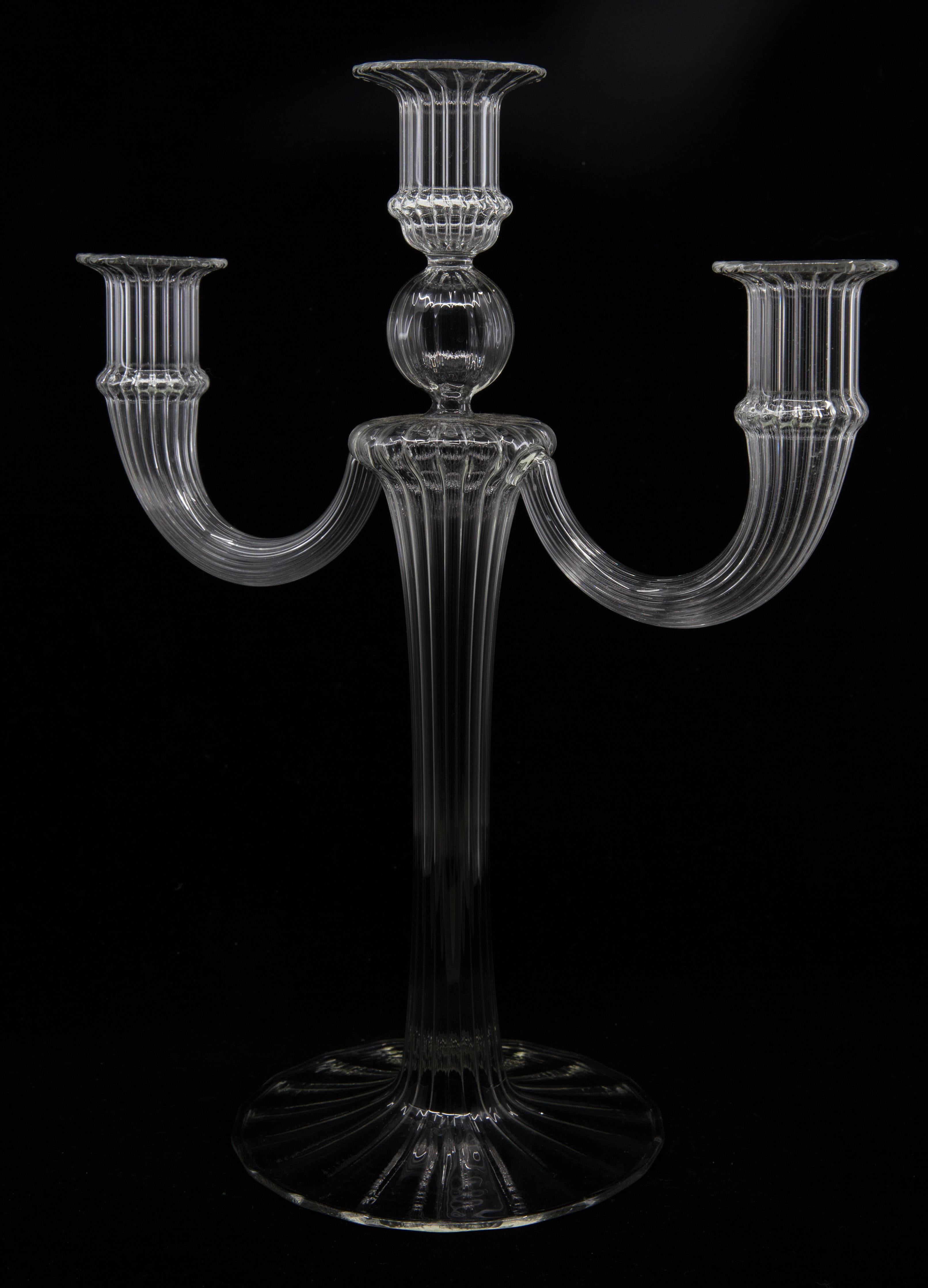 This is an exceptional pair fine delicate hand blown crystal candelabra in excellent condition circa 1965 unsigned, but easily attributable to Salviati approximate measure: 14” height