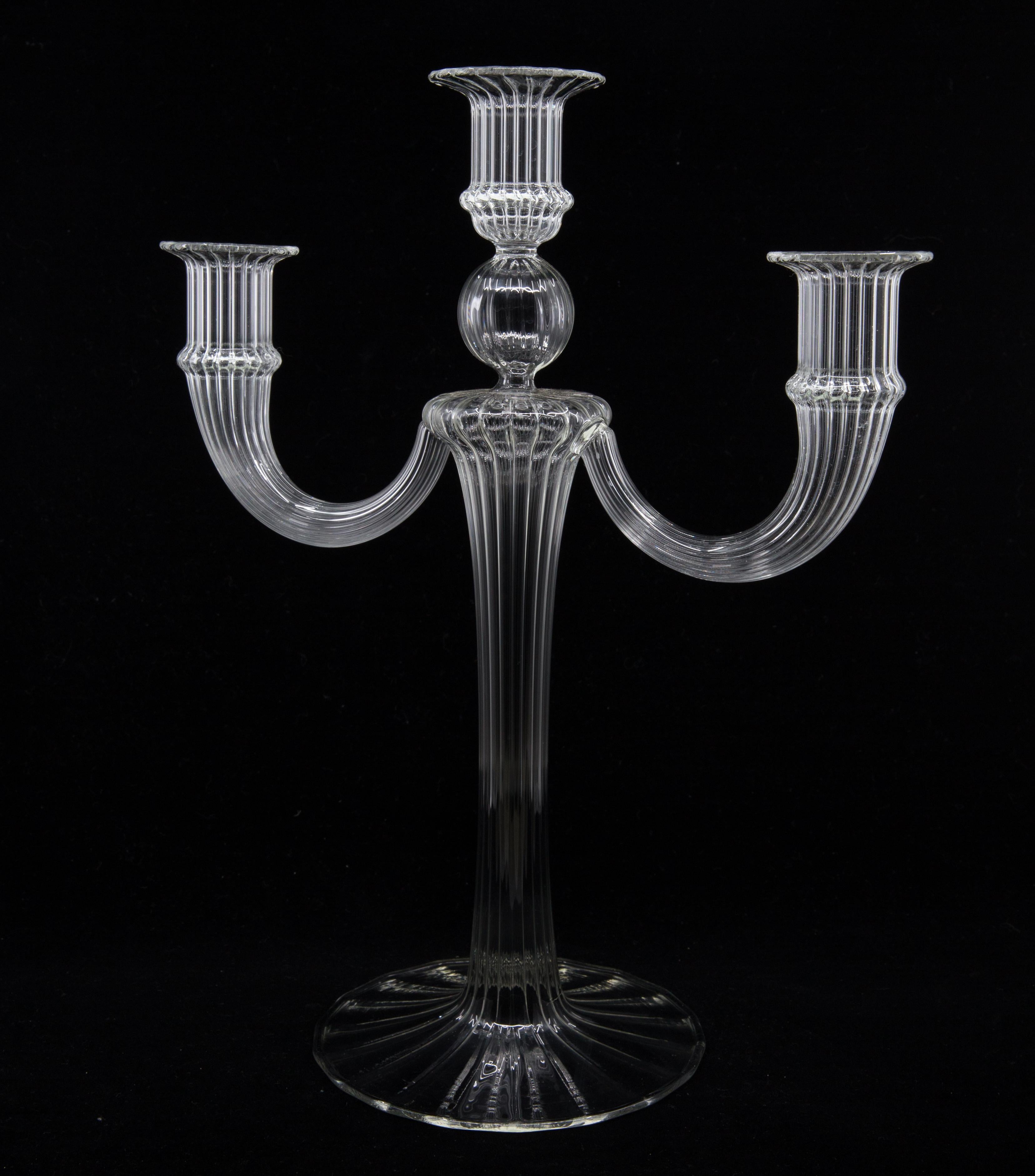20th Century Pair of Murano Venetian Midcentury Blown Glass Candelabra Attributed to Salviati